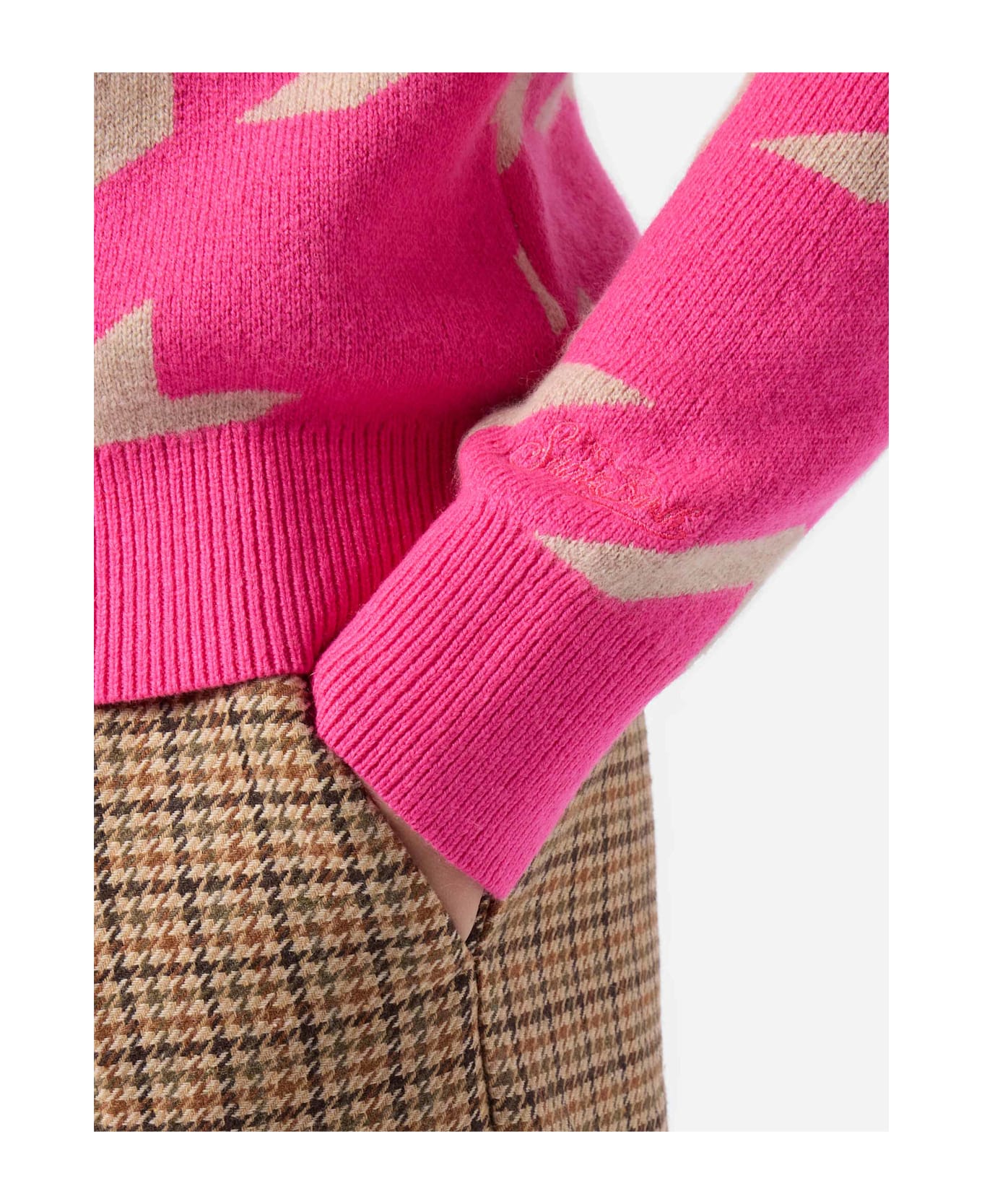 MC2 Saint Barth Woman Pied De Poule Sweater New Queen With Snoopy Jacquard - PINK