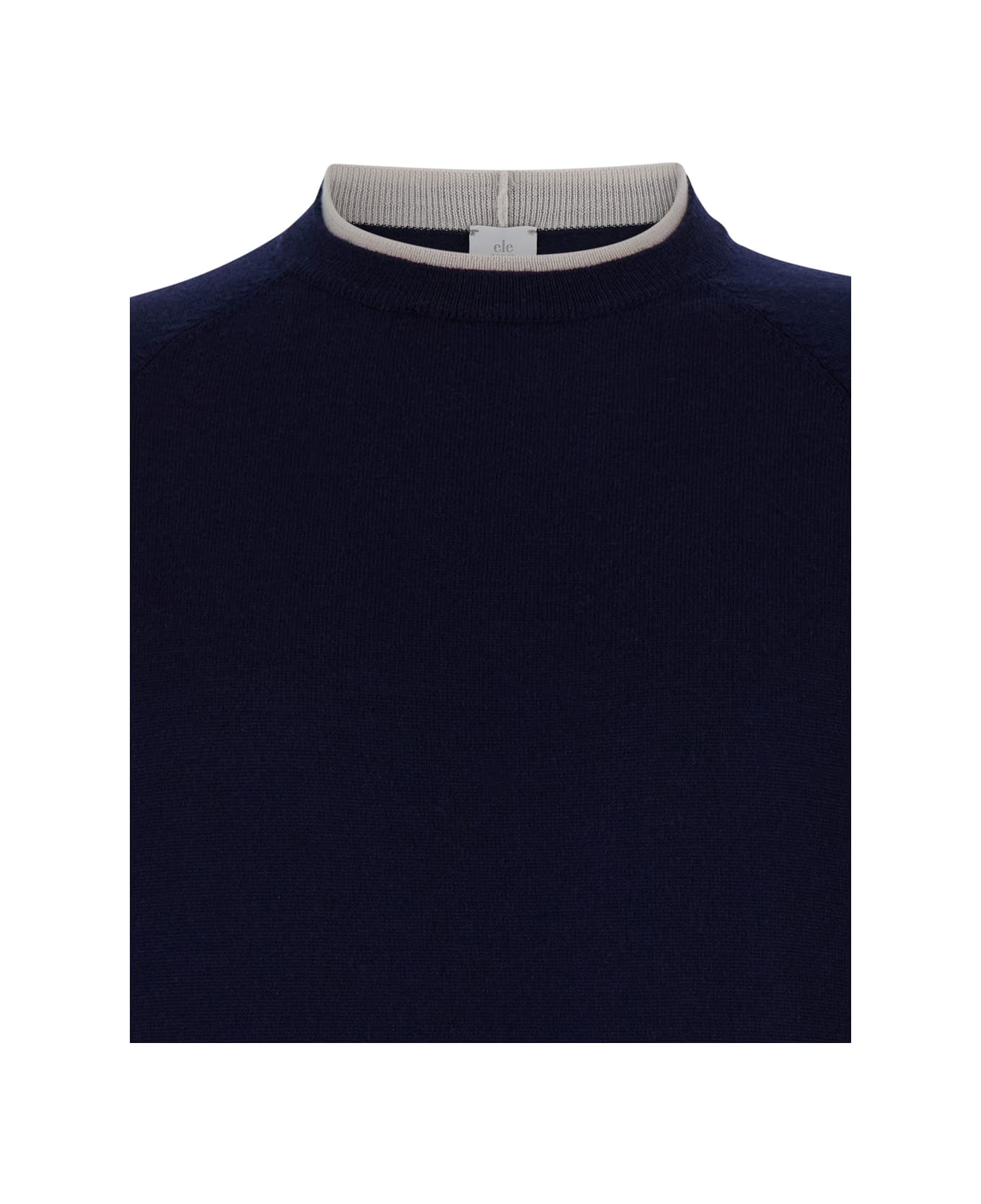 Eleventy Blue Crewneck Sweater With Ribbed Trim In Wool Man