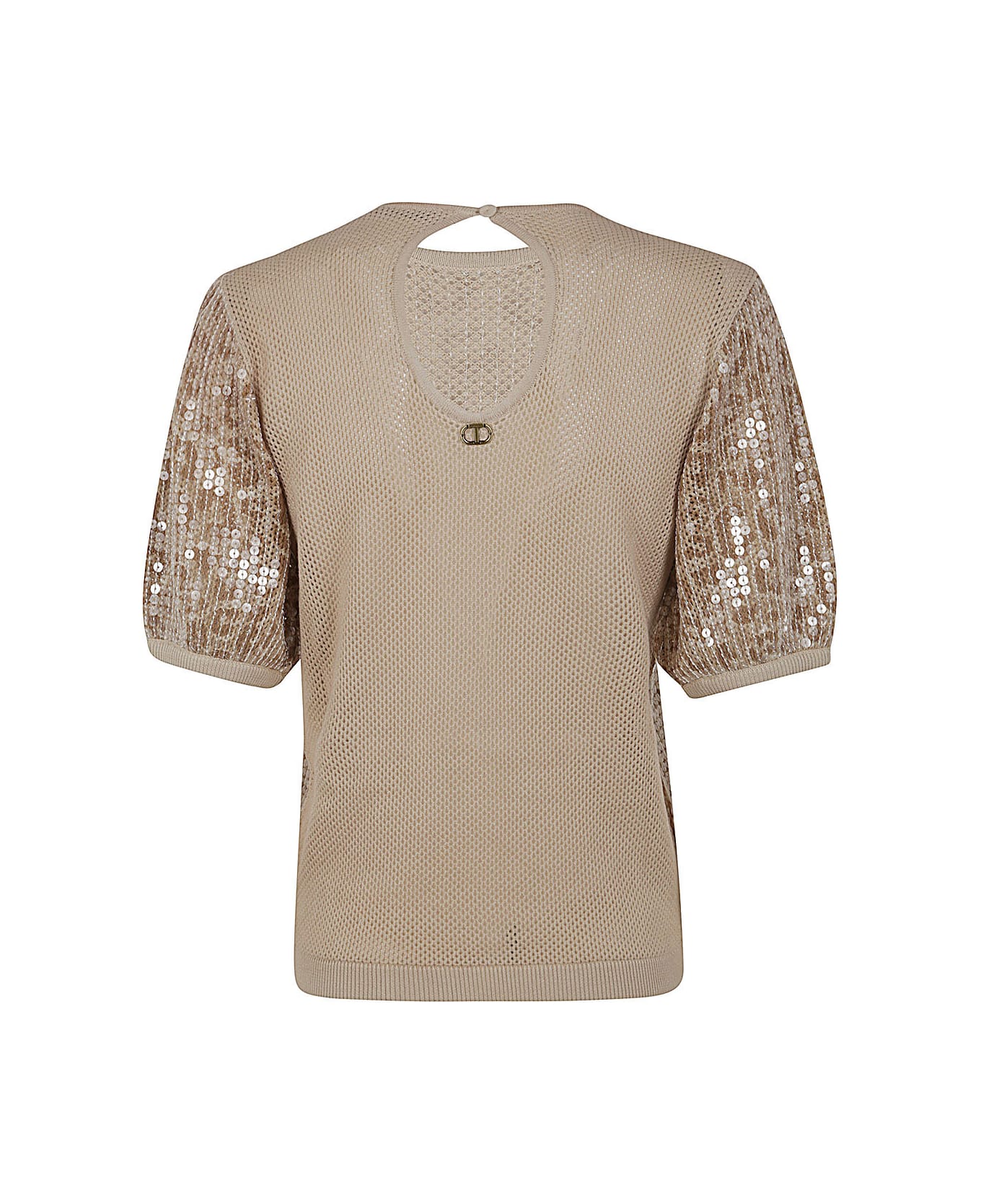 TwinSet Short Sleeve Sequined Pullover - Ginger Root