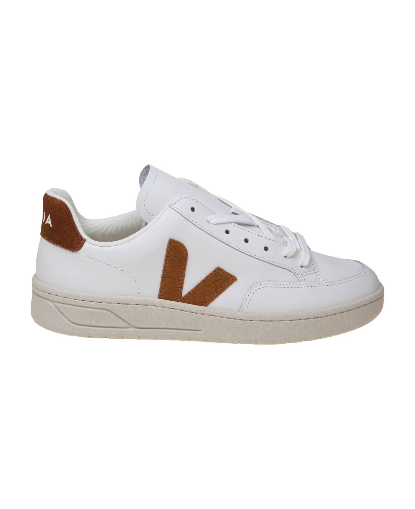 Veja V 90 Sneakers In White And Camel Leather - WHITE/CAMEL