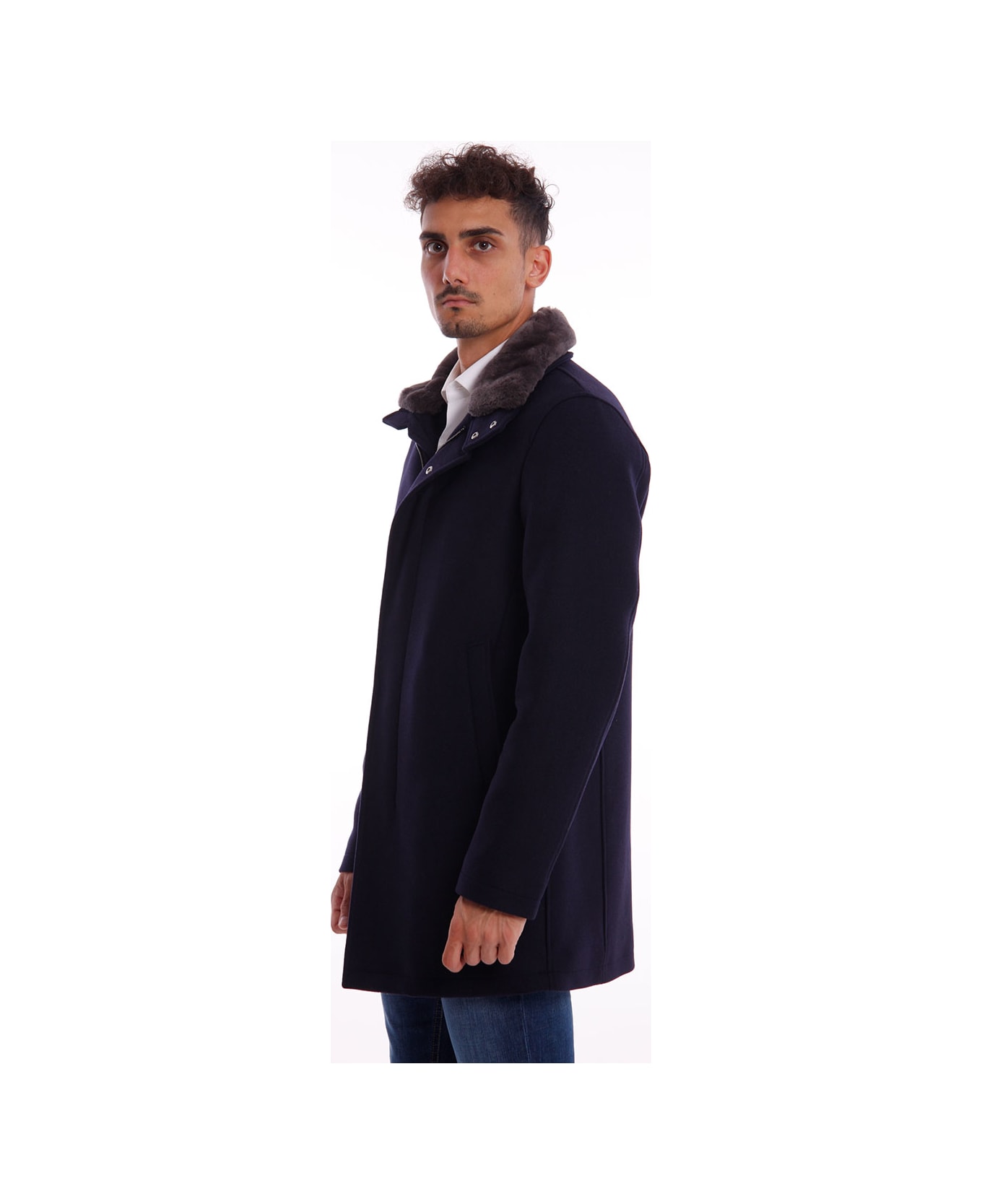 Herno Diagonal Wool Carcoat With Fur | italist