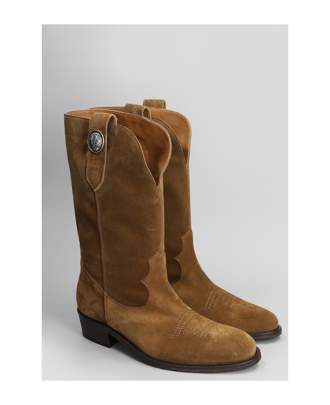 Via Roma 15 Texan Ankle Boots In Leather Color Suede - leather color