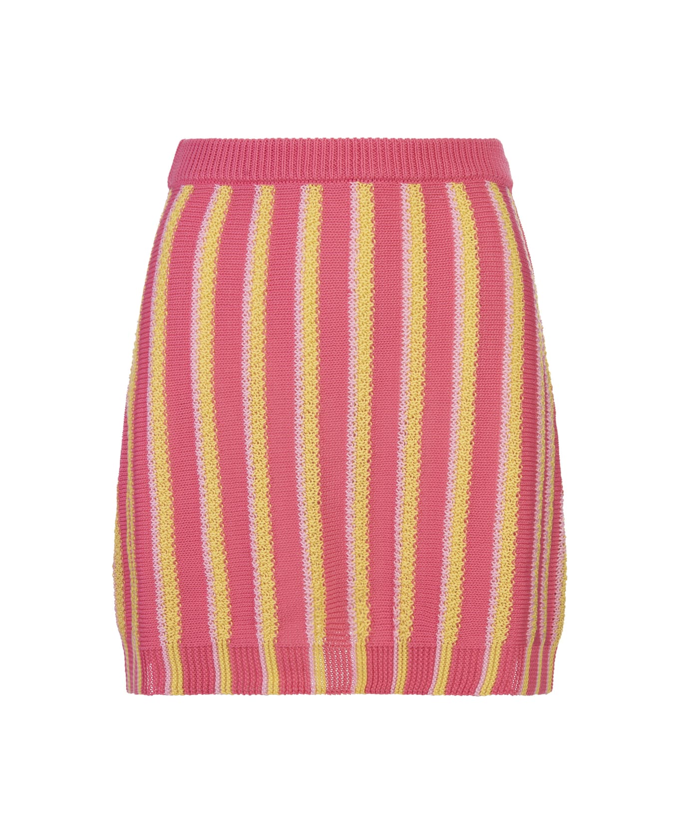 Marni Pink, Yellow And White Striped Knitted Mini Skirt - Pink