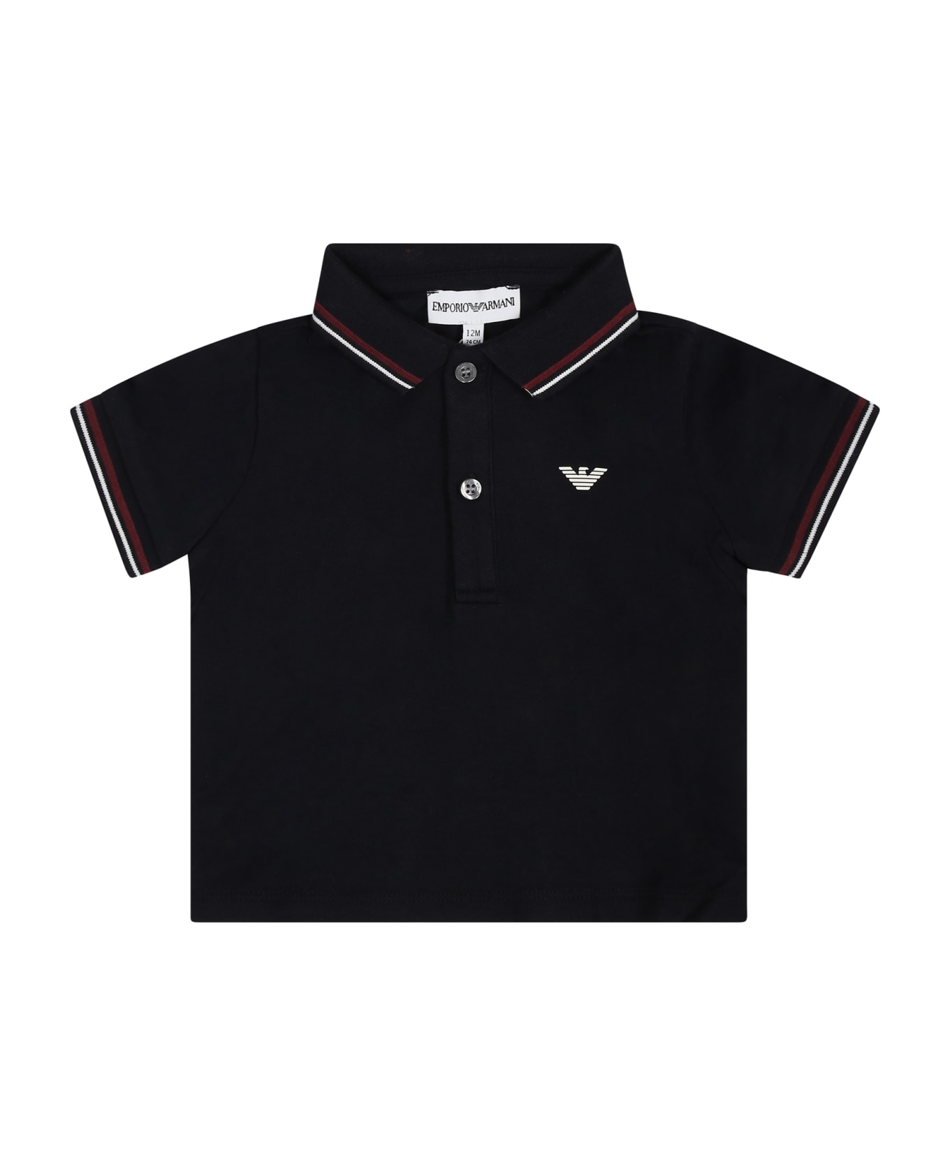 Emporio Armani Blue Polo Shirt For Baby Boy With Logo - Blue Tシャツ＆ポロシャツ