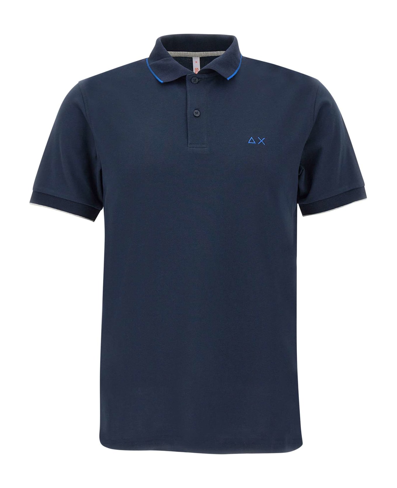 Sun 68 "small Stripe" Cotton Polo Shirt - BLUE