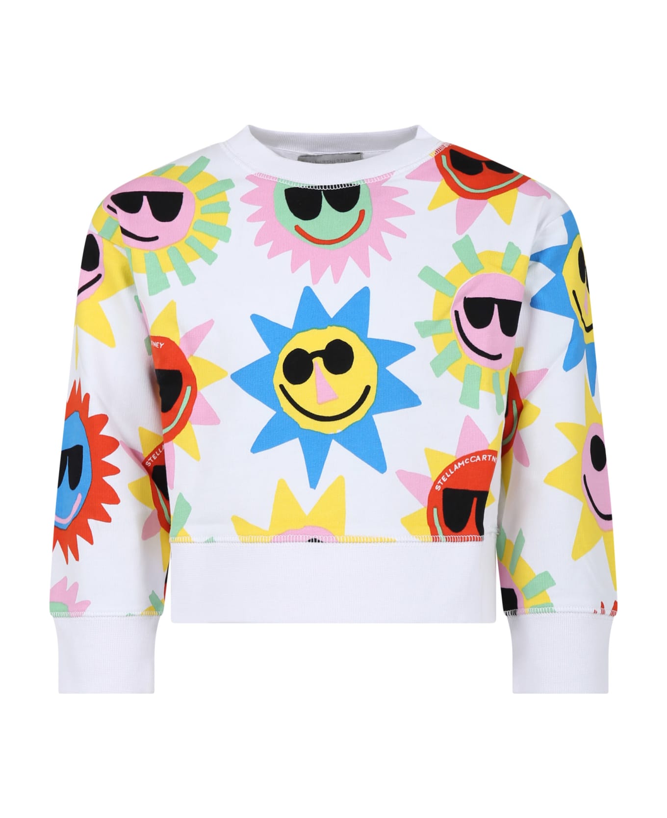 Stella McCartney Kids White Sweatshirt For Girl With Multicolor Sun Print - White ニットウェア＆スウェットシャツ