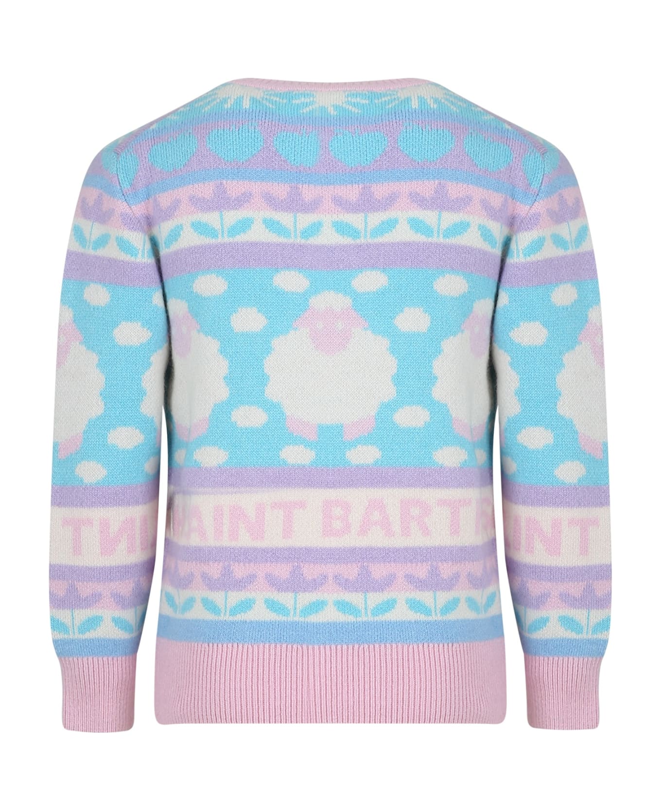 MC2 Saint Barth Light Blue Sweater For Girl With Logo And Jacqurd Motif - Multicolor