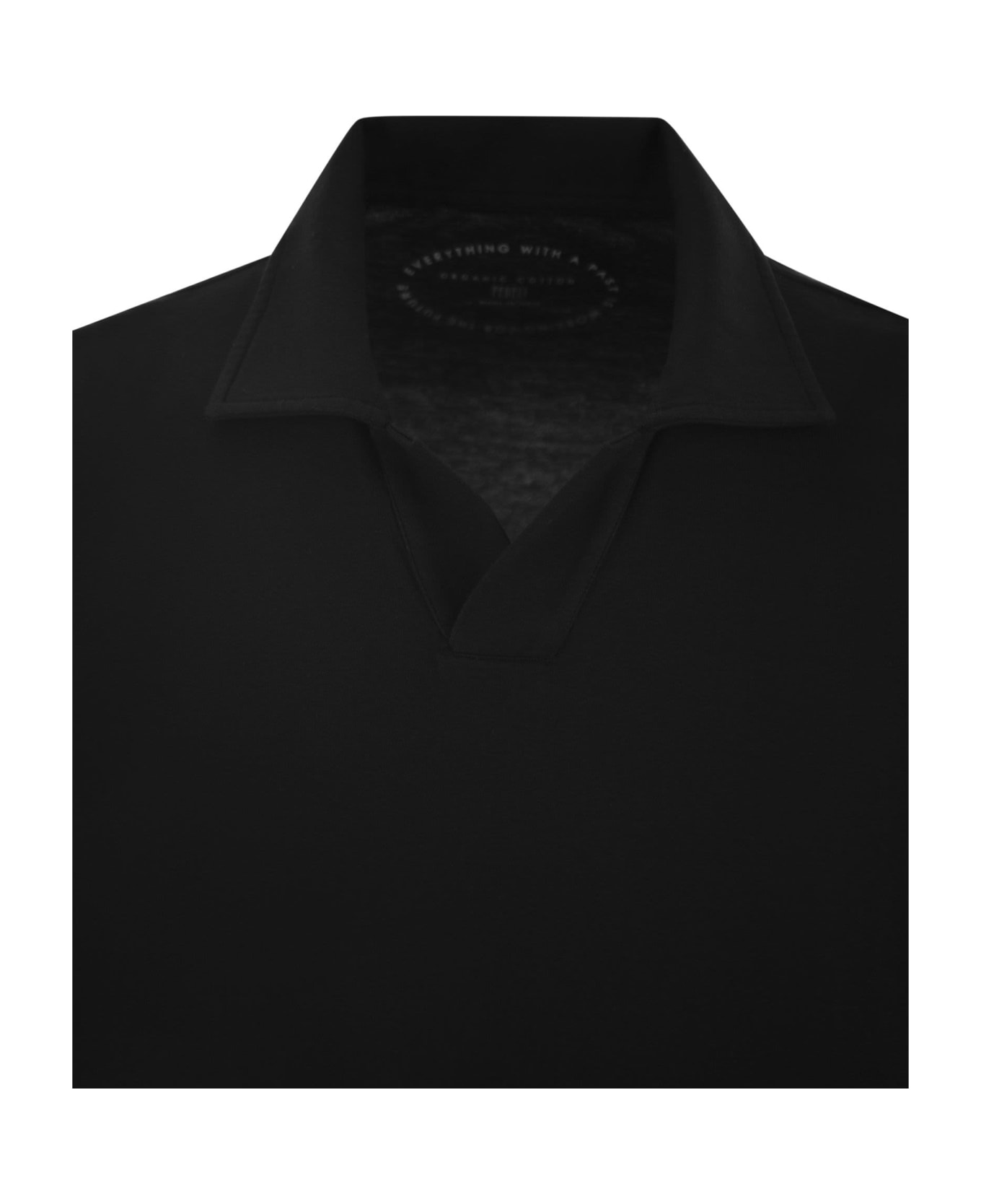 Fedeli Cotton Polo Shirt With Open Collar - Black