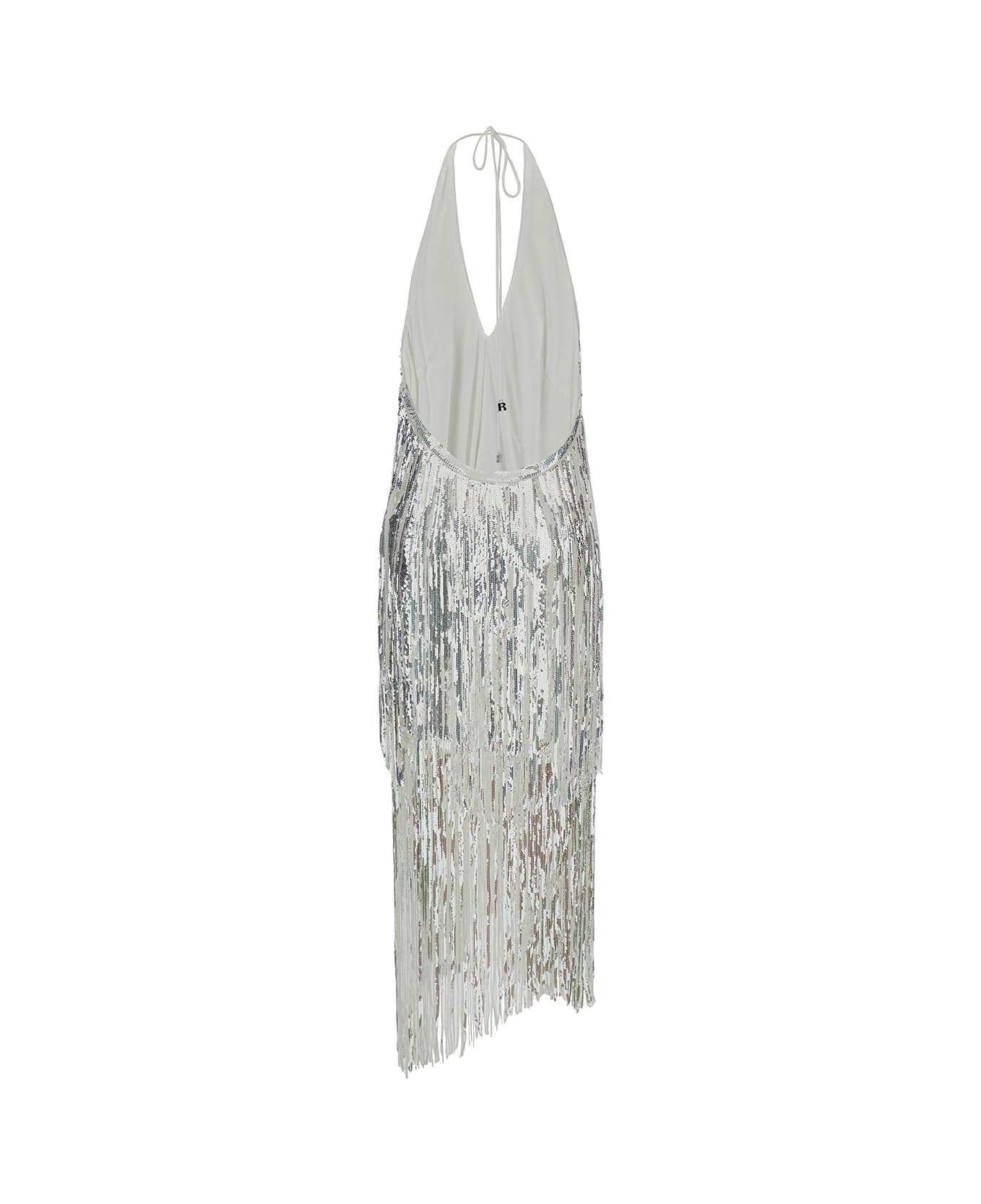 Rotate by Birger Christensen Midi Silver Dress With Fringes And Paillettes In Stretch Fabric Woman - Metallic