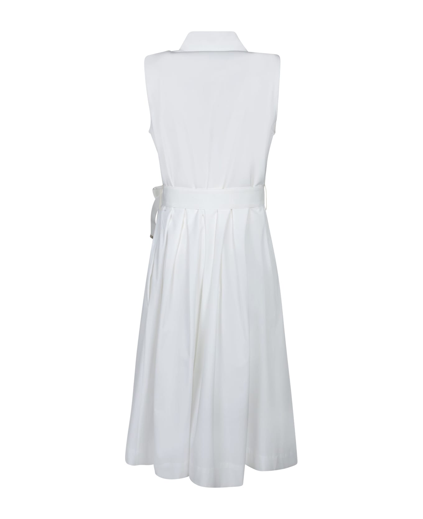 Herno White Sleeveless Dress With Classic Collar And Adjustable Belt In Tech Fabric Stretch Woman - White