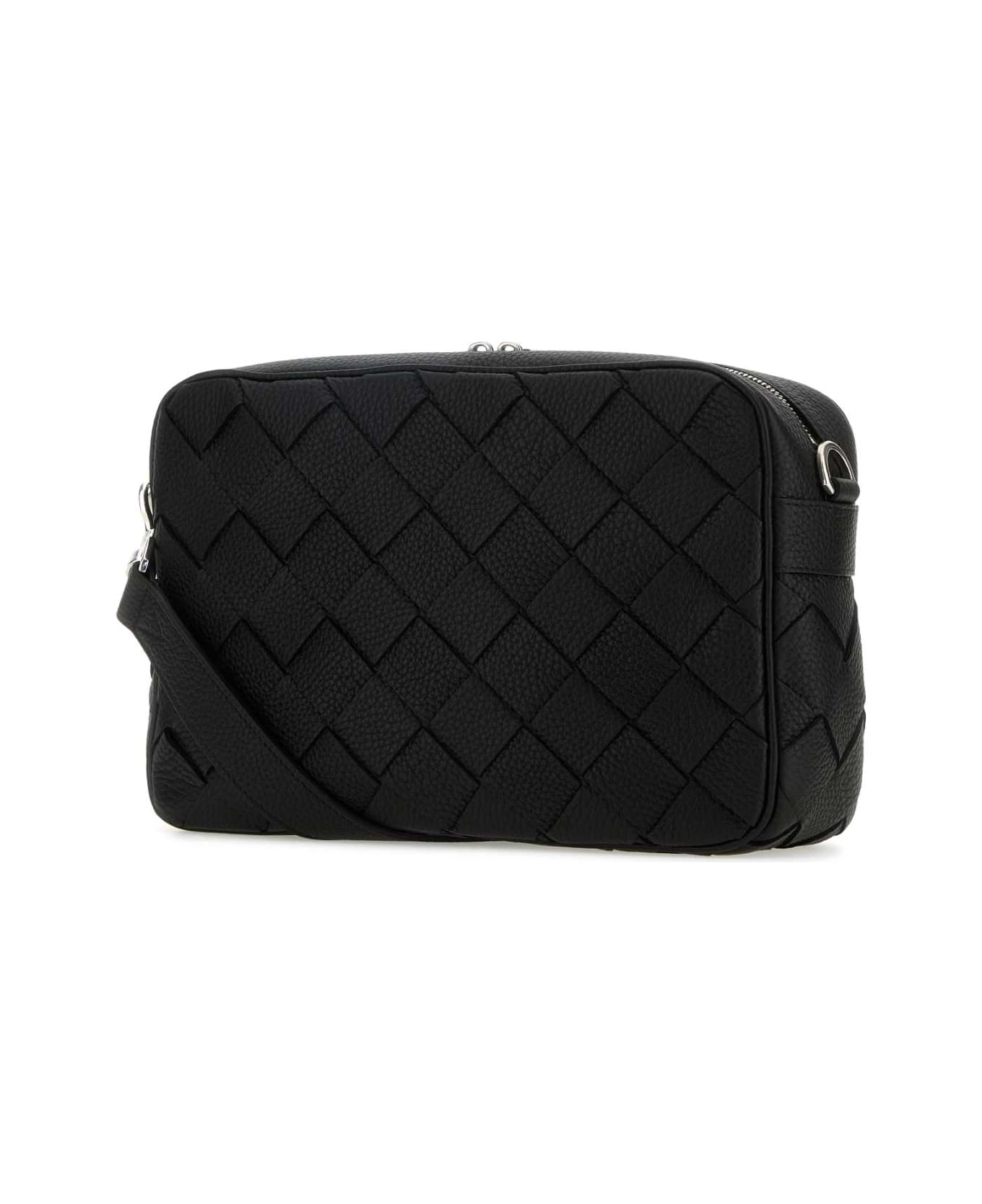 Bottega Veneta Black Leather Medium Camera Crossbody Bag - BLACKSILVER