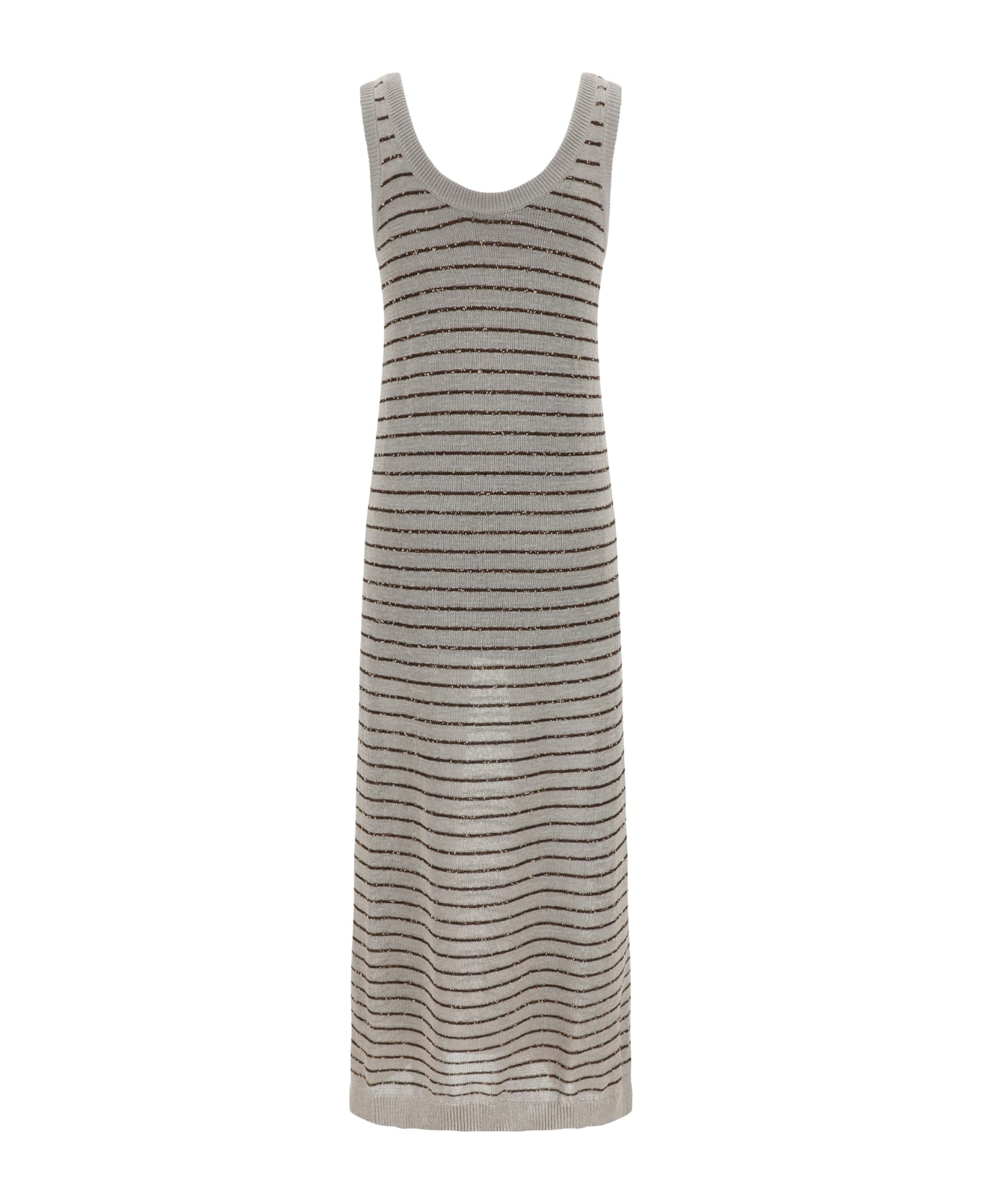 Brunello Cucinelli Sequin Striped Long Dress - Quarzo+marrone ワンピース＆ドレス