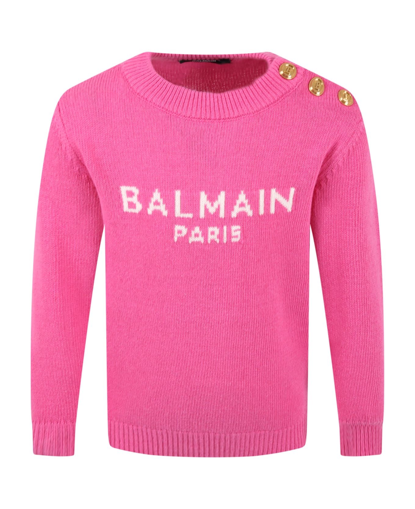 Balmain Fuchsia Sweater For Girl With Logo - Fuchsia