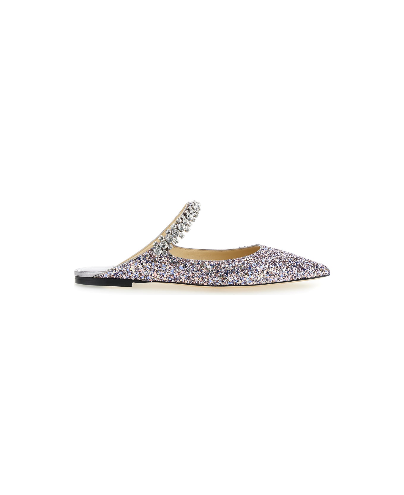 Jimmy Choo 'bling Flat' Multicolor Mules With Crystal Strap In Glitter Fabric Woman - Metallic フラットシューズ