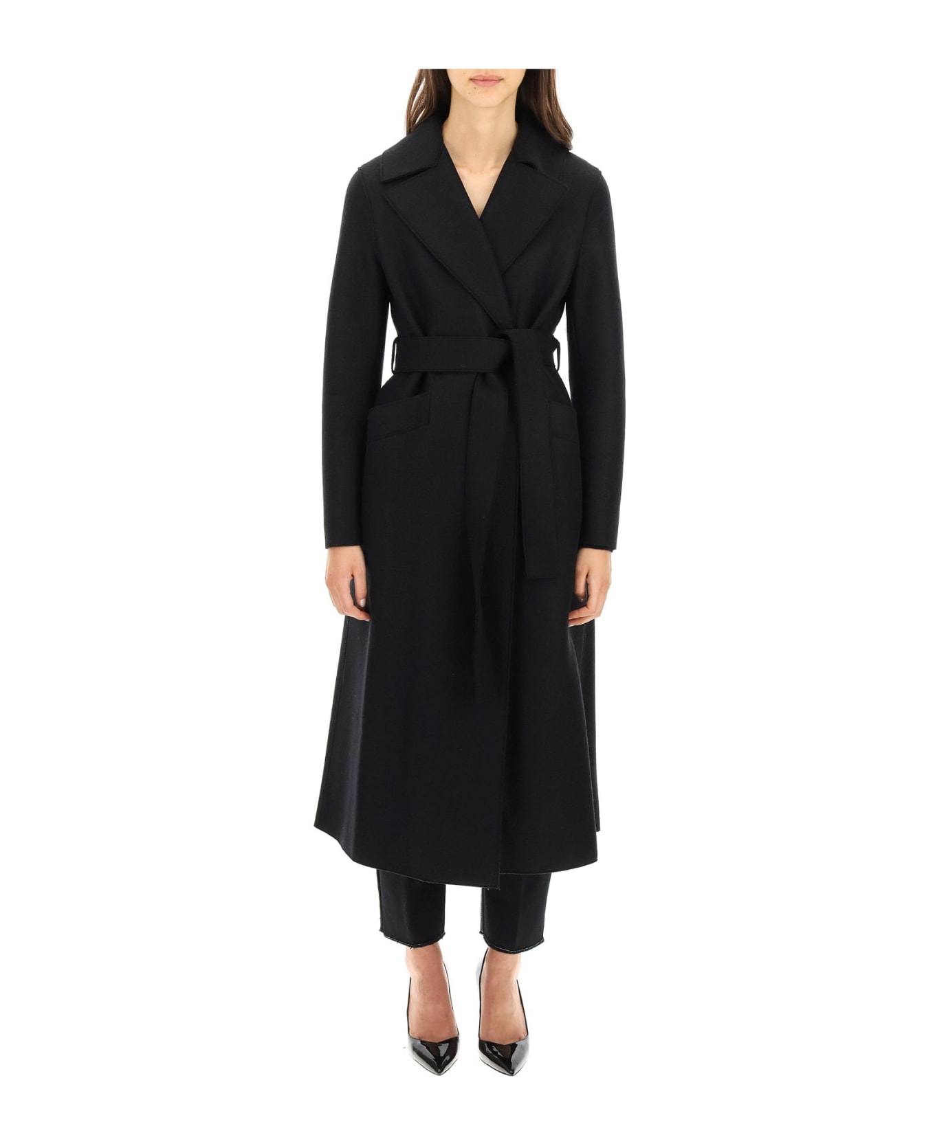 Harris Wharf London Long Pressed Wool Coat - BLACK