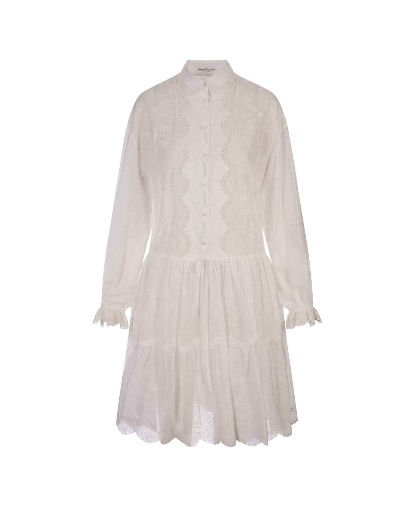 Ermanno Scervino White Midi Shirt Dress With Flower Embroidery - White