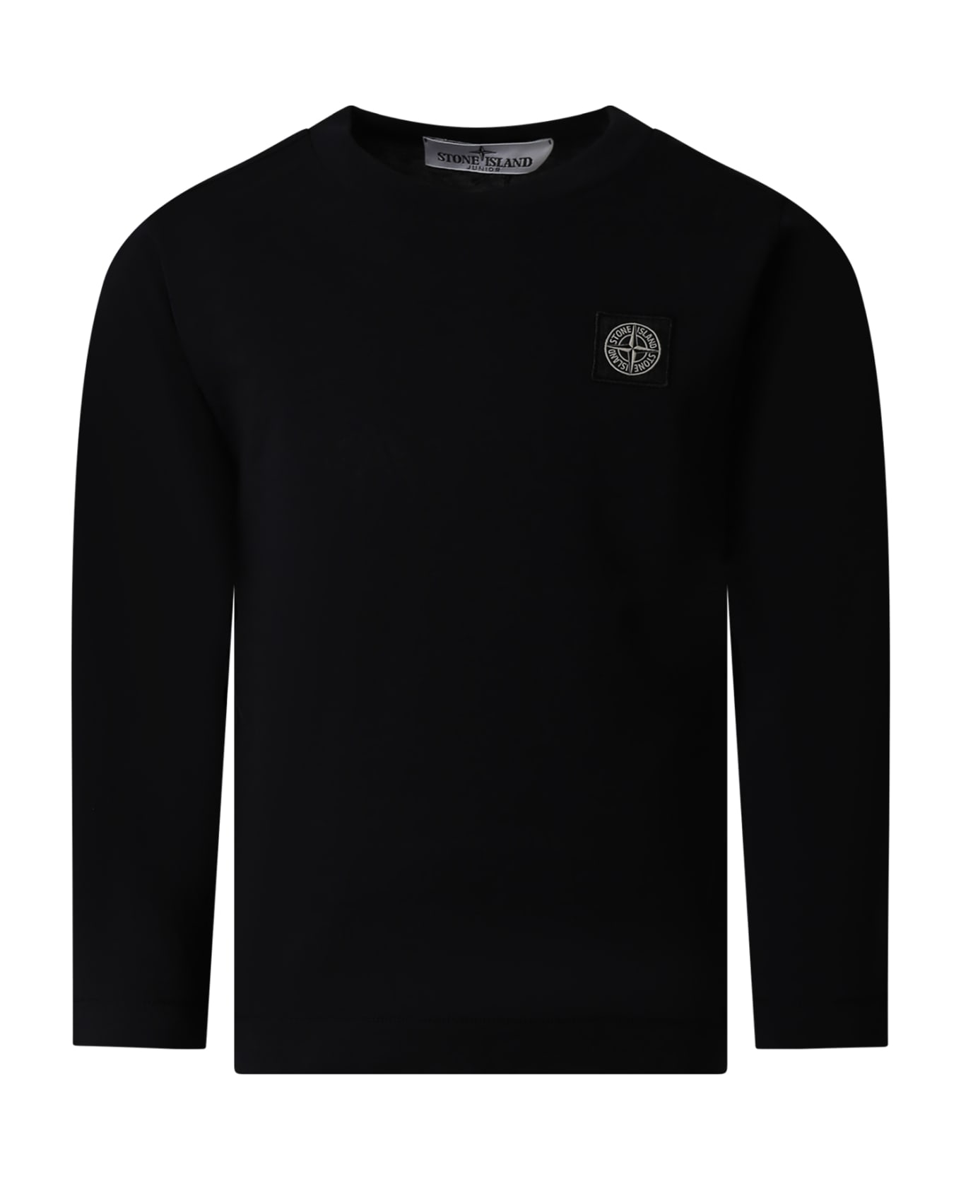 Stone Island Junior Black T-shirt For Boy With Iconic Compass - Black