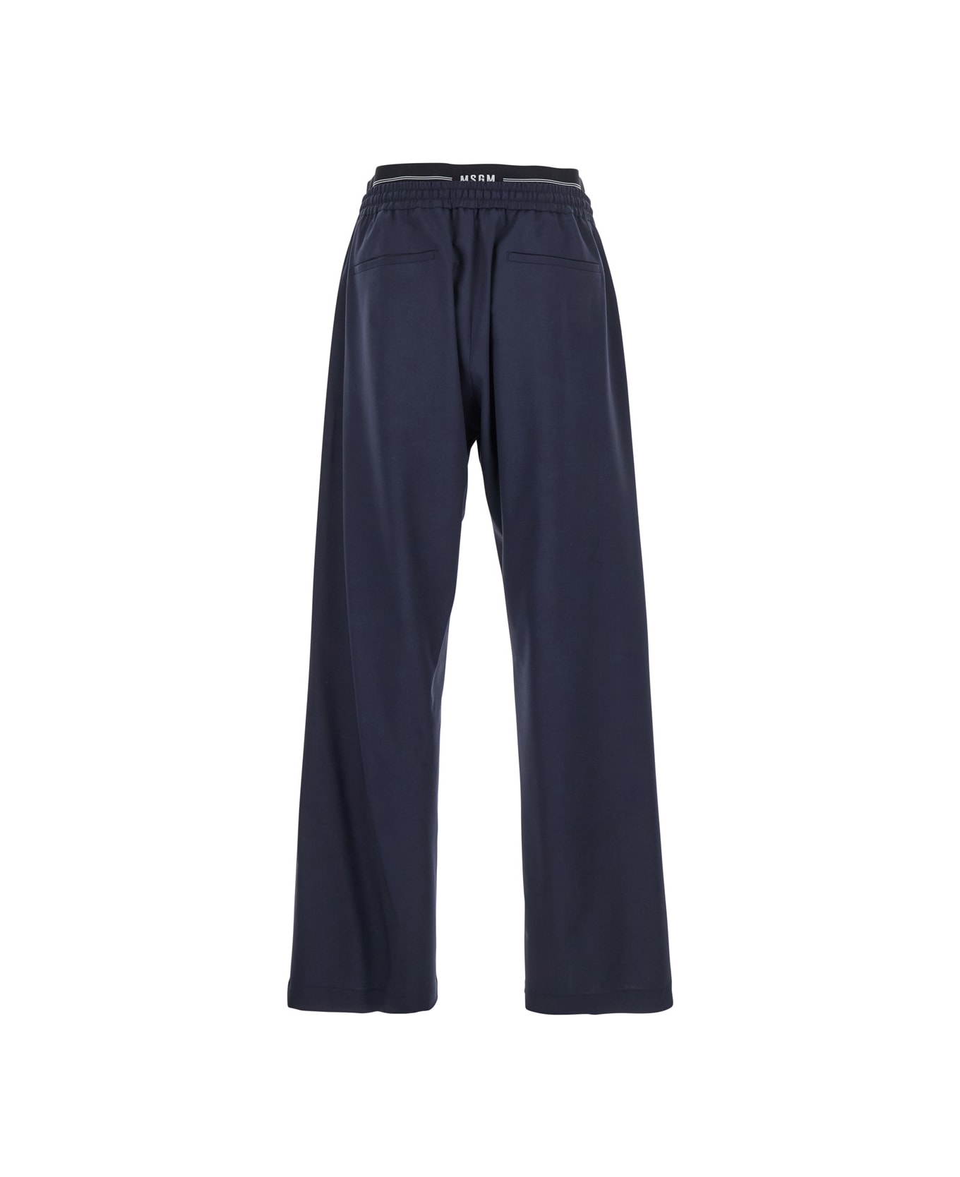 MSGM Blue Pants With Logo Band And Drawstring Waist In Cotton Man - Blu