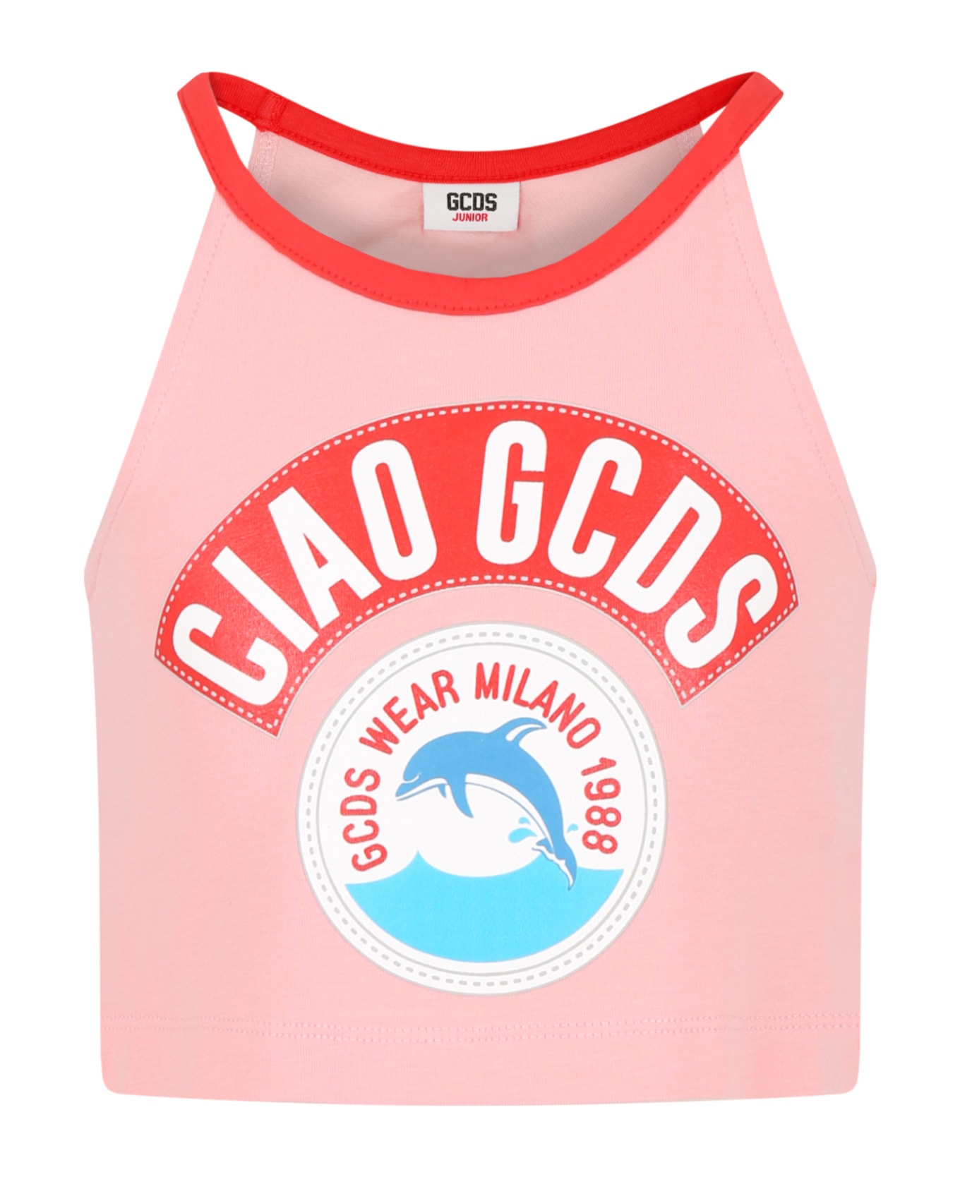 GCDS Mini Pink T-shirt For Girl With Print And Logo - Pink