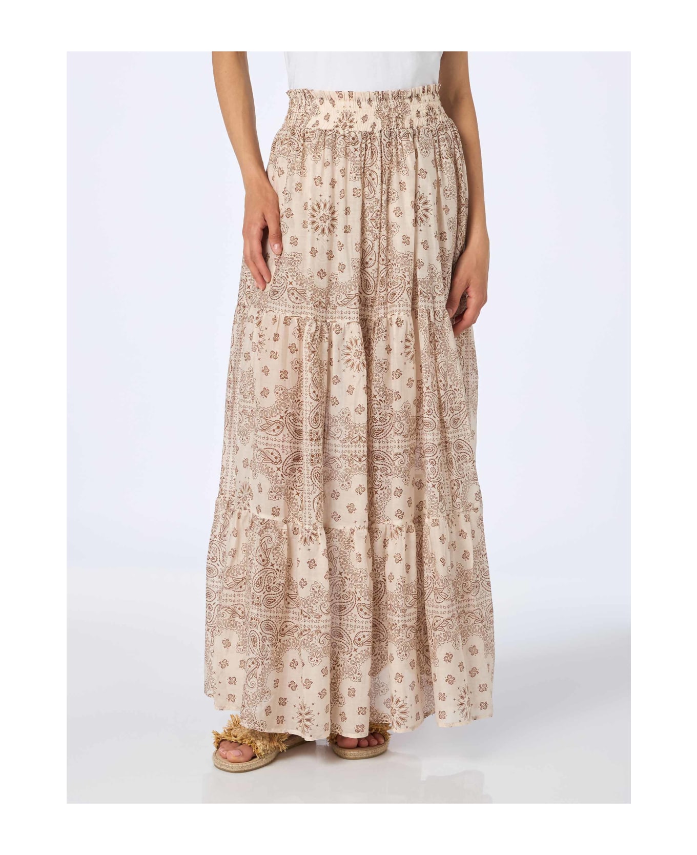 MC2 Saint Barth Woman Silk Voile Pleated Long Skirt Cheyenne - WHITE