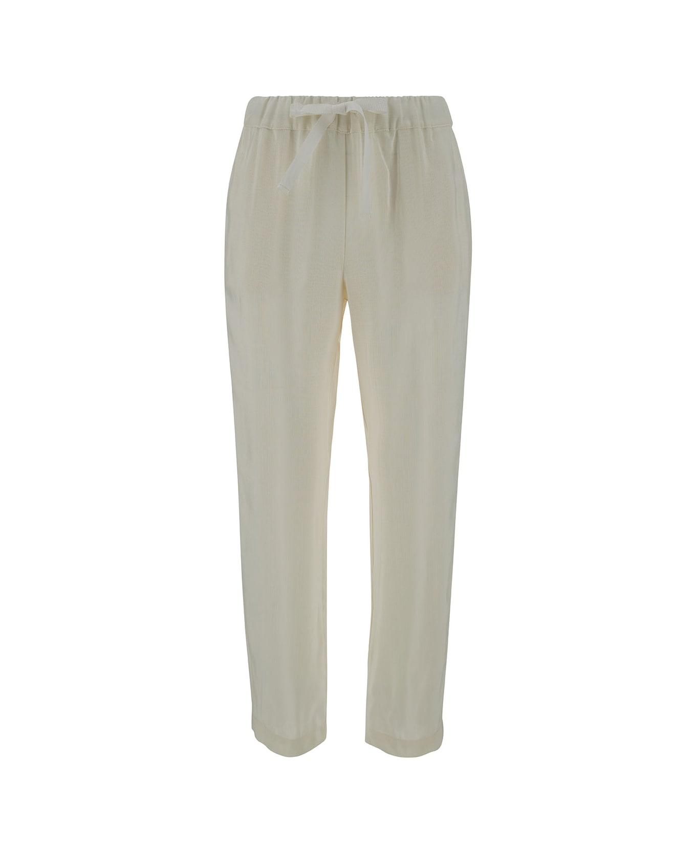 SEMICOUTURE Off-white Pants With Drawstring In Viscose Woman - White