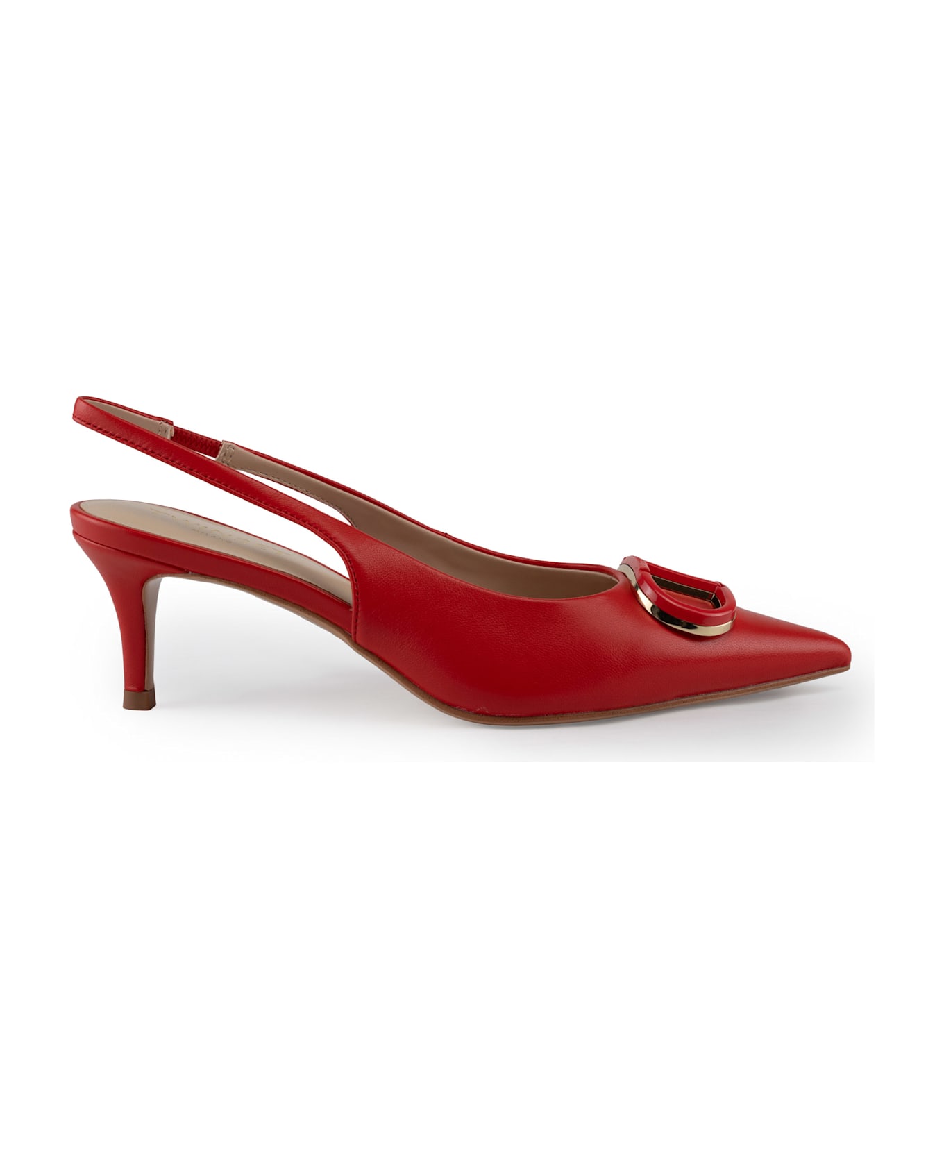 TwinSet Leather Sling Back Pumps With Oval-t Logo - Coralline