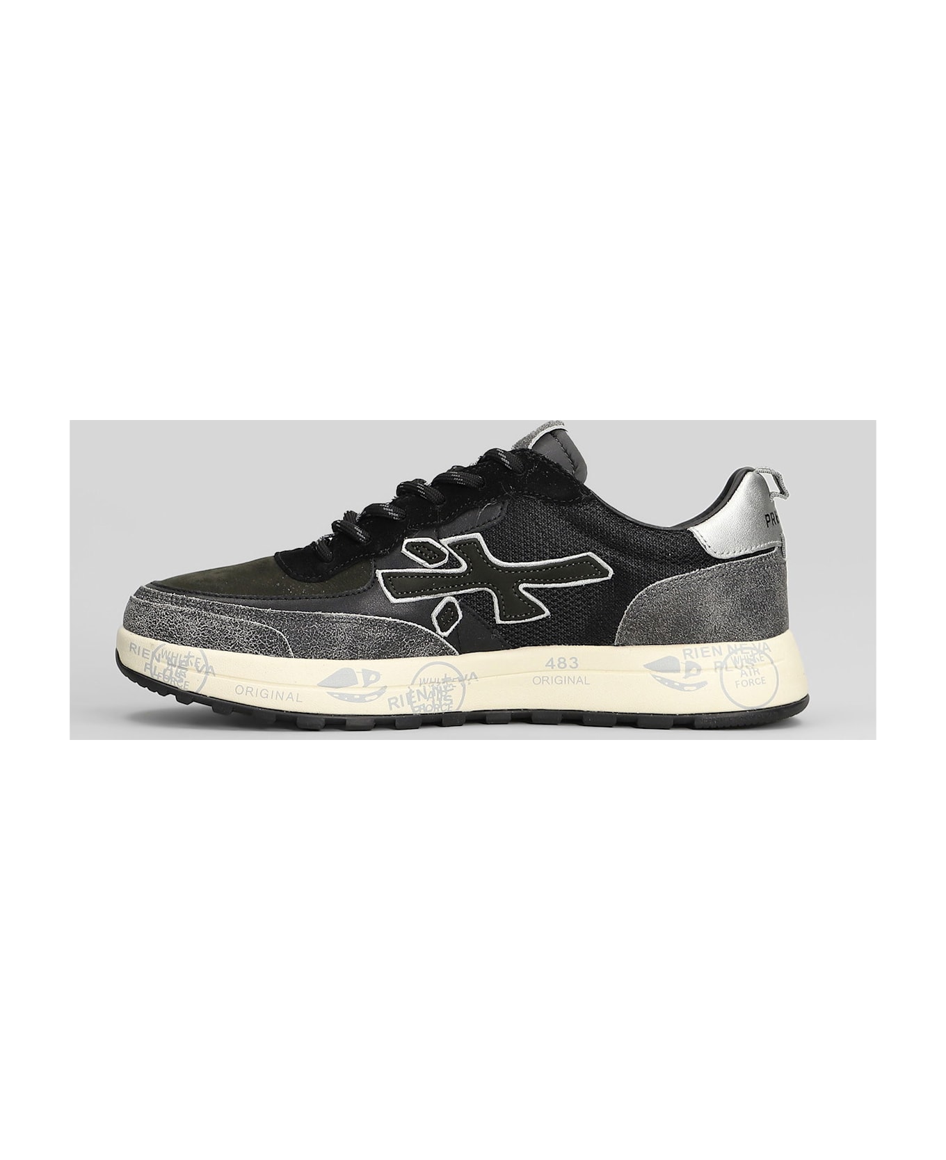 Premiata Nous Sneakers In Black Leather And Fabric - black