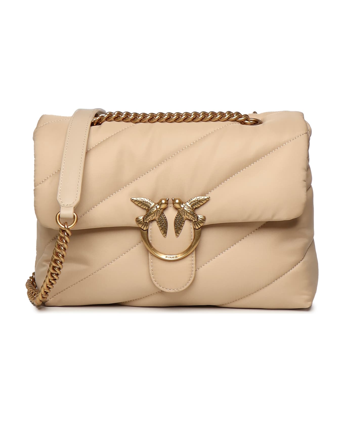 Pinko Love Bag Quilted Fabric Shoulder Bag - Beige