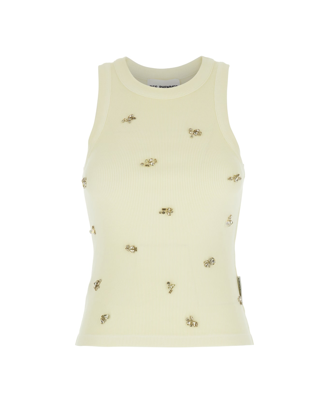 Des Phemmes Green Top With Crystals Decorations On The Front In Cotton Woman - Green
