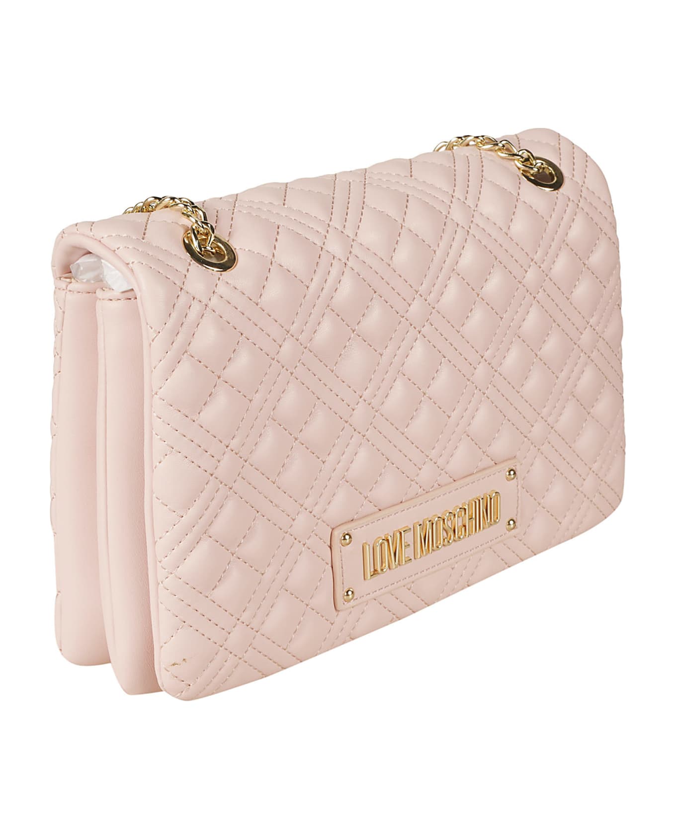 Love Moschino Logo Embossed Quilted Chain Shoulder Bag - Powder
