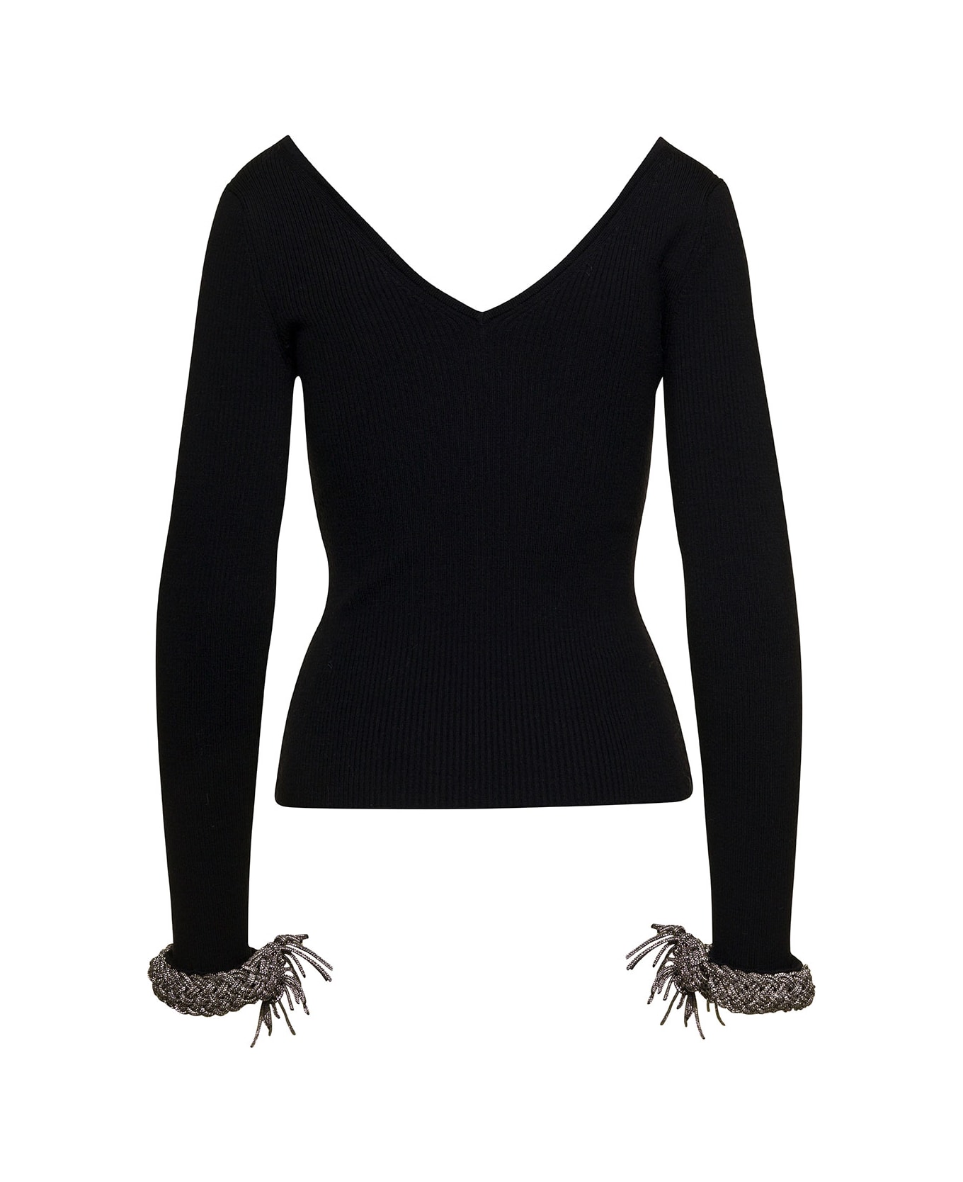 Giuseppe di Morabito Black Top With V Neckline And Embellished Wrist In Wool Blend Woman - Black