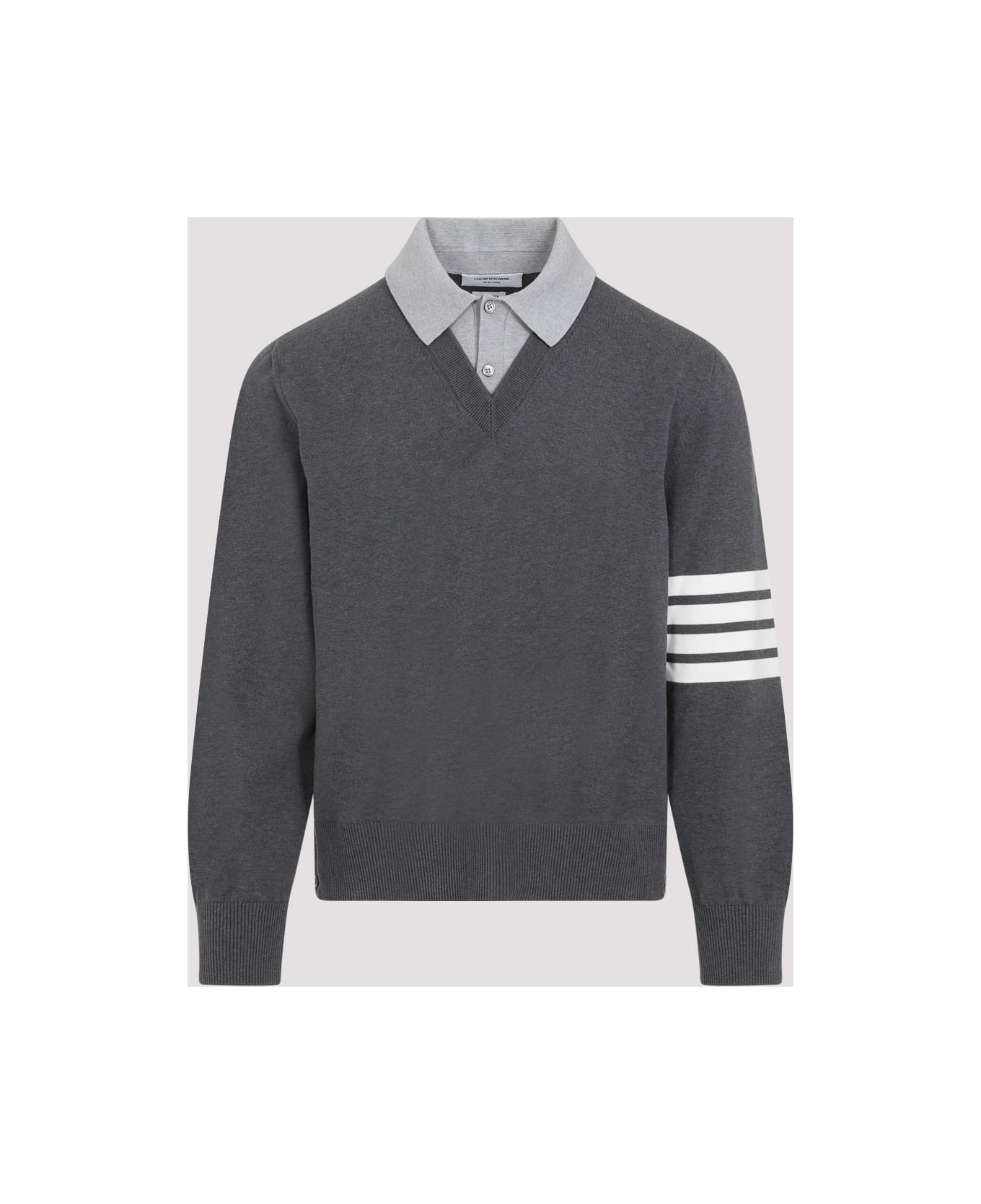 Thom Browne Polo With V-neck Pullover - Med Grey