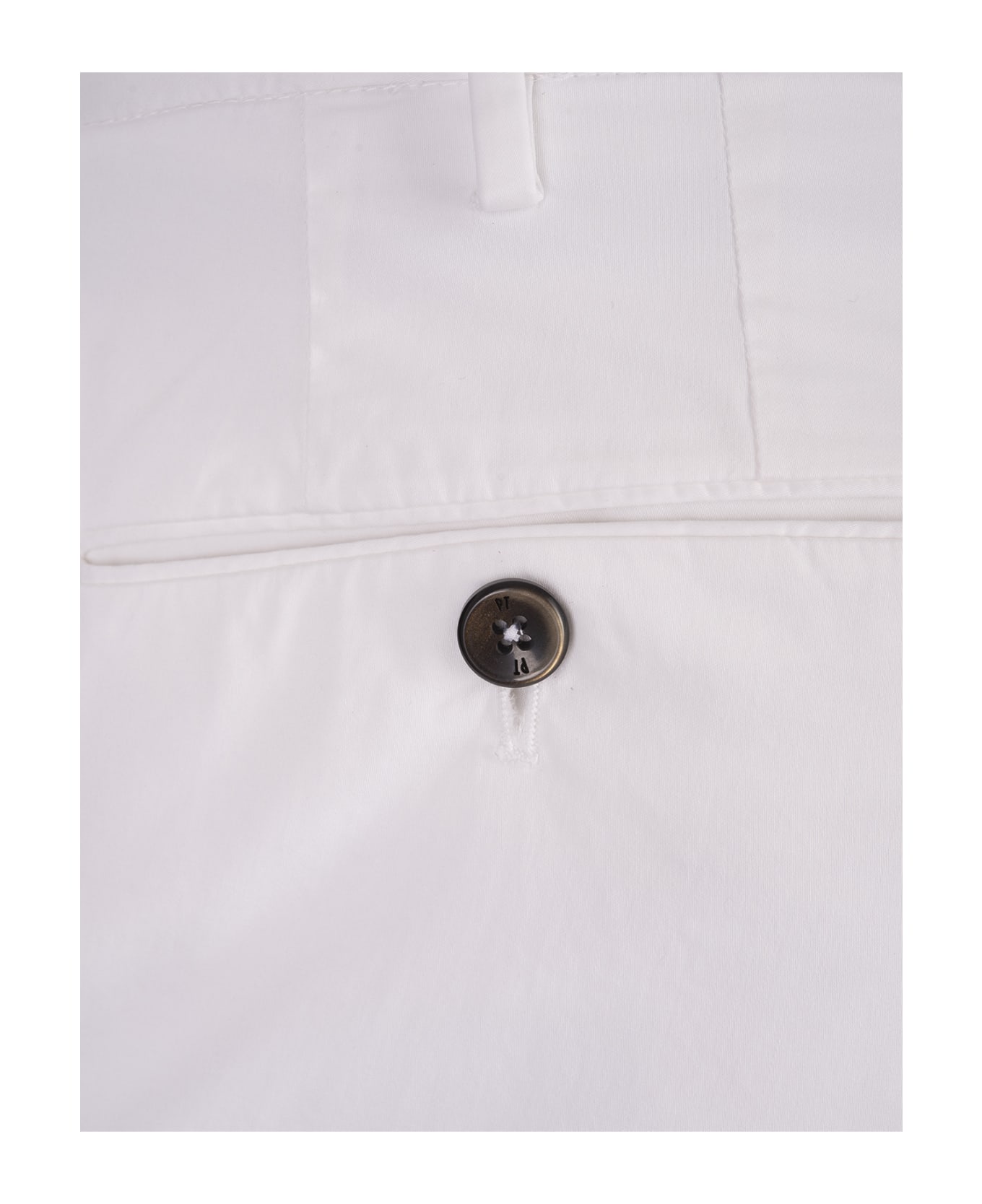 PT01 White Stretch Cotton Classic Trousers - White