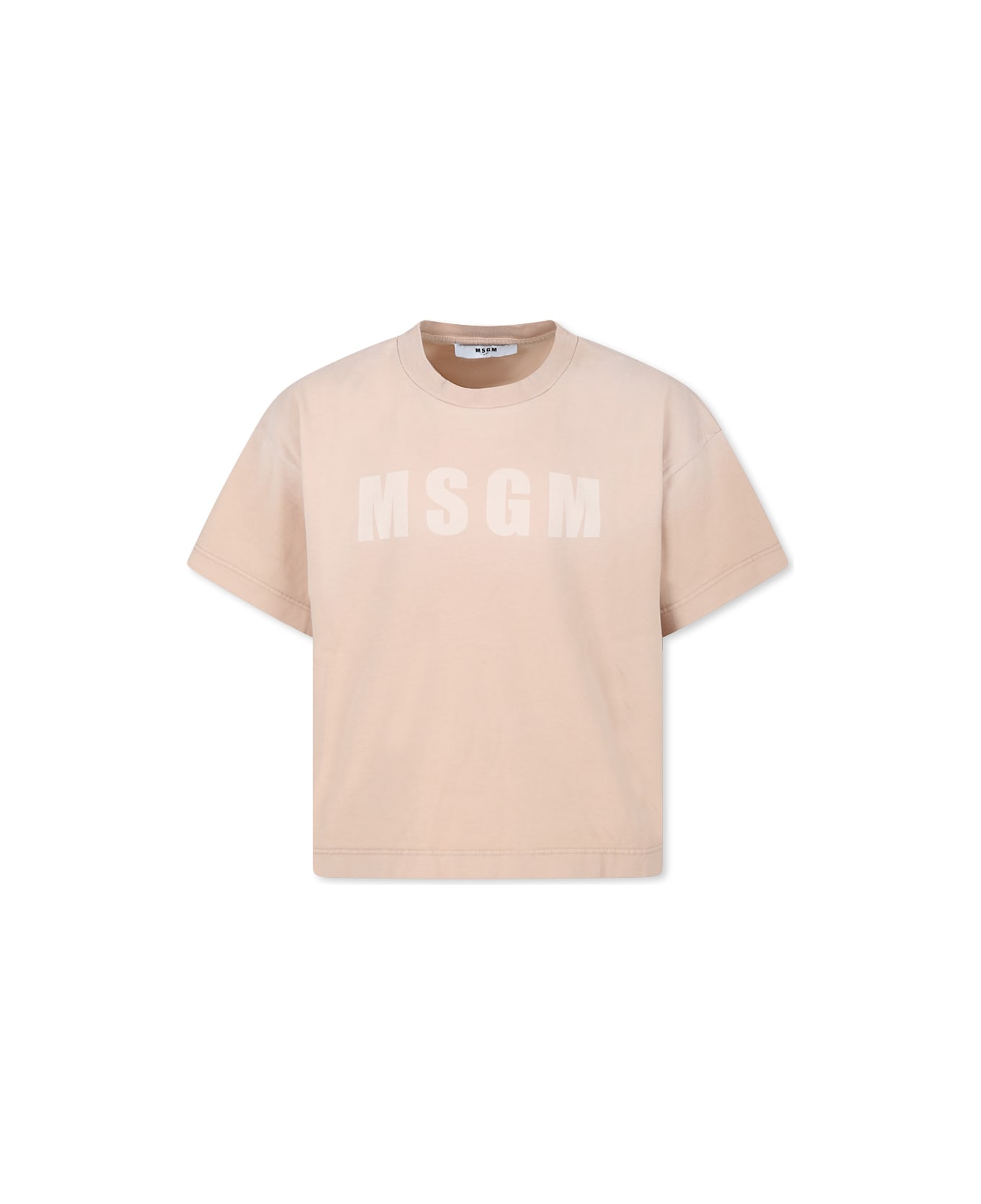 MSGM Beige T-shirt For Girl With Logo - Beige