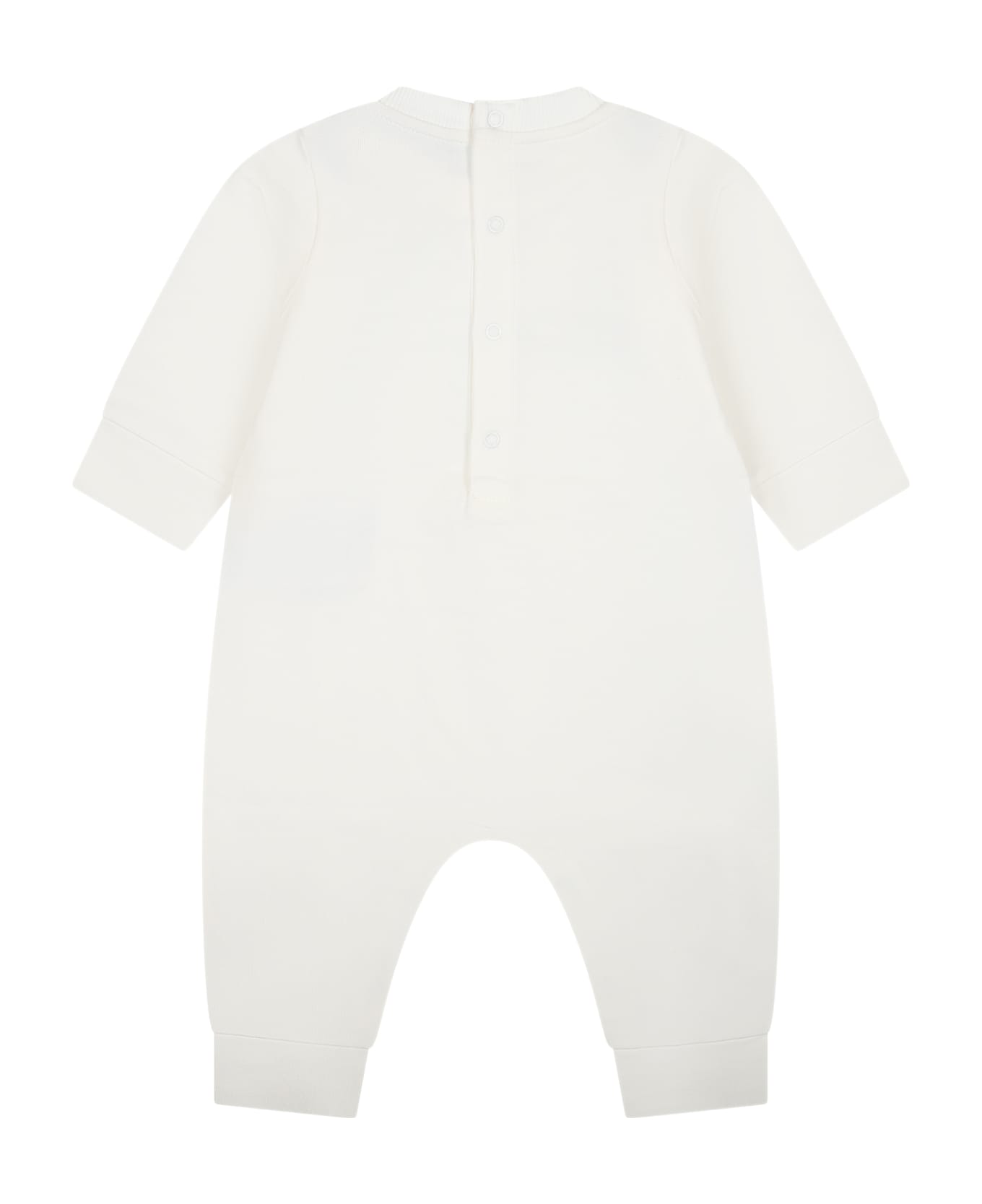 Moncler White Baby Jumpsuit With Logo - White ボディスーツ＆セットアップ