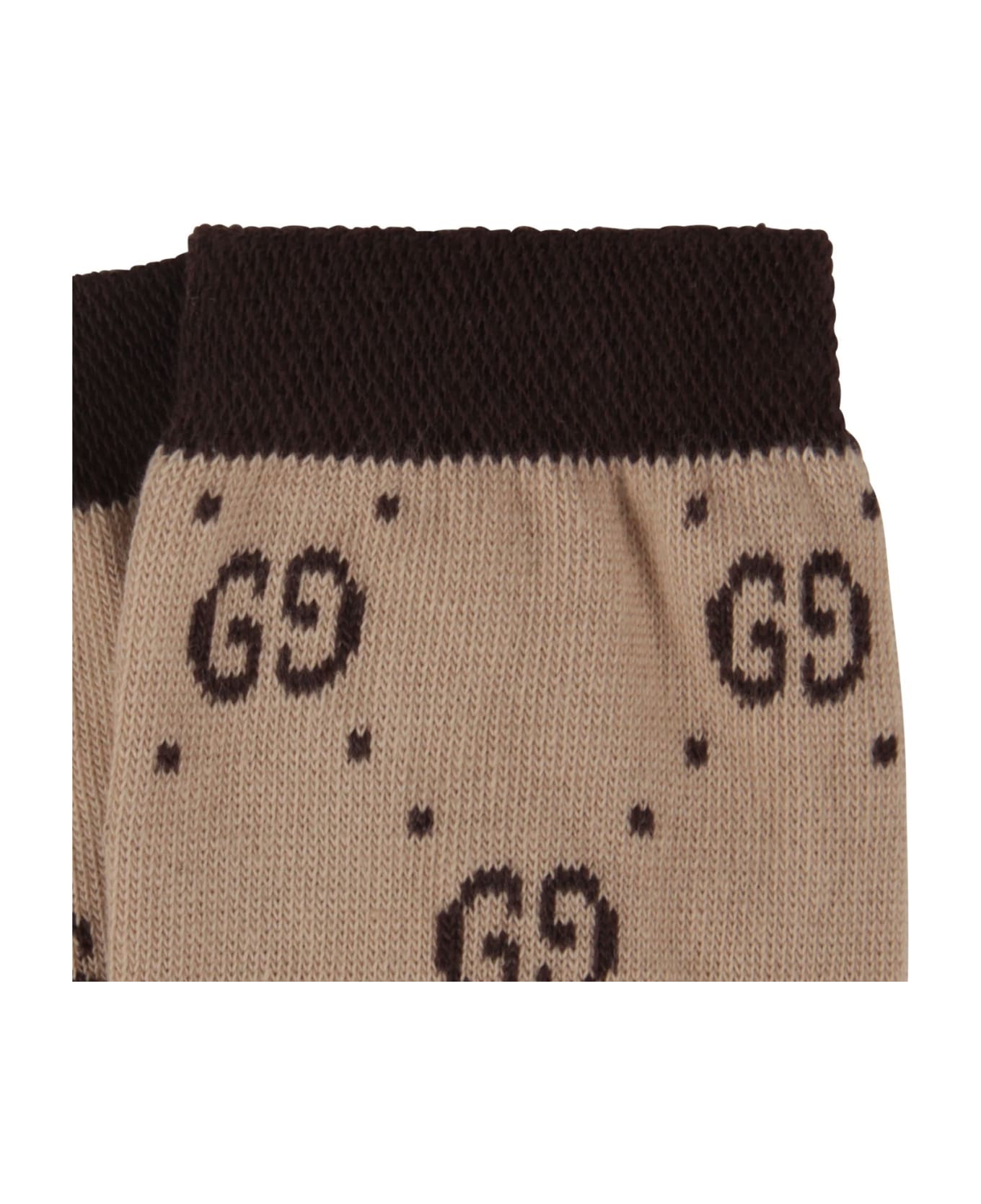 Gucci Beige Socks For Kid With Black Doube Gg - Beige