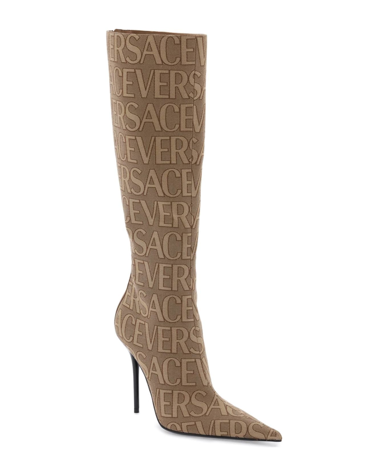 Versace Beige Cotton Blend Boots - Brown