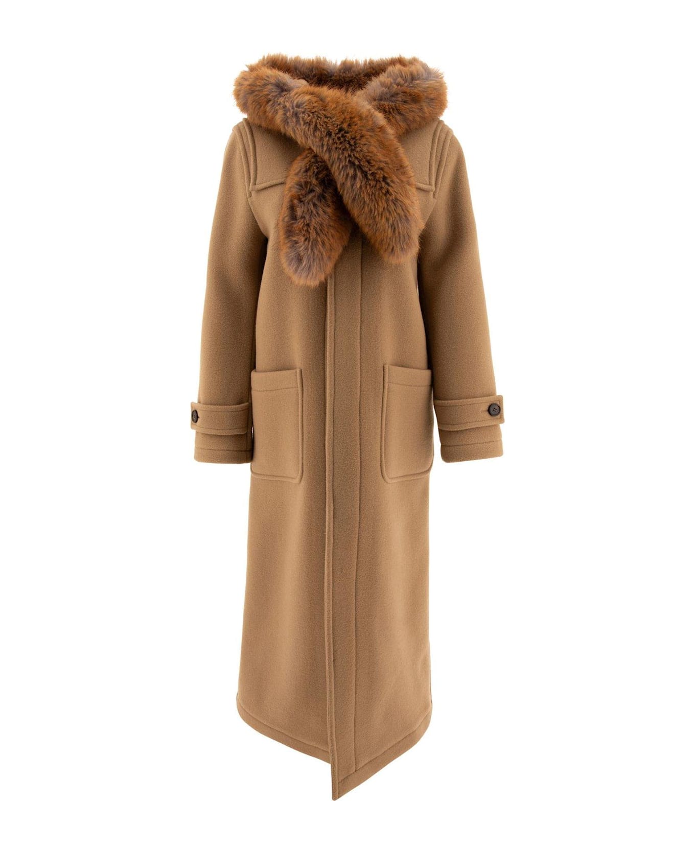 Burberry Faux-fur Trim Long Sleeved Duffle Coat - BROWN