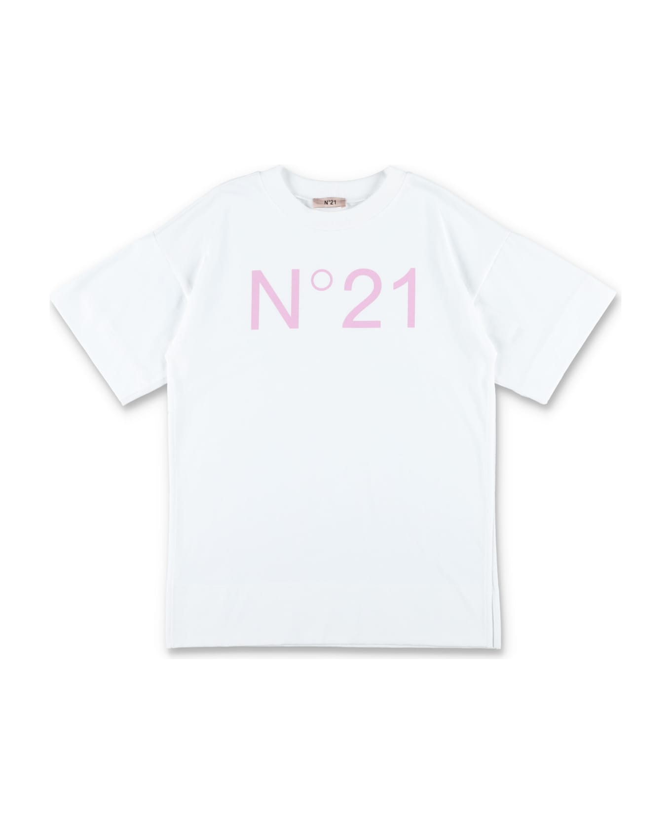 N.21 T-shirt Dress With Logo And Splits - WHITE