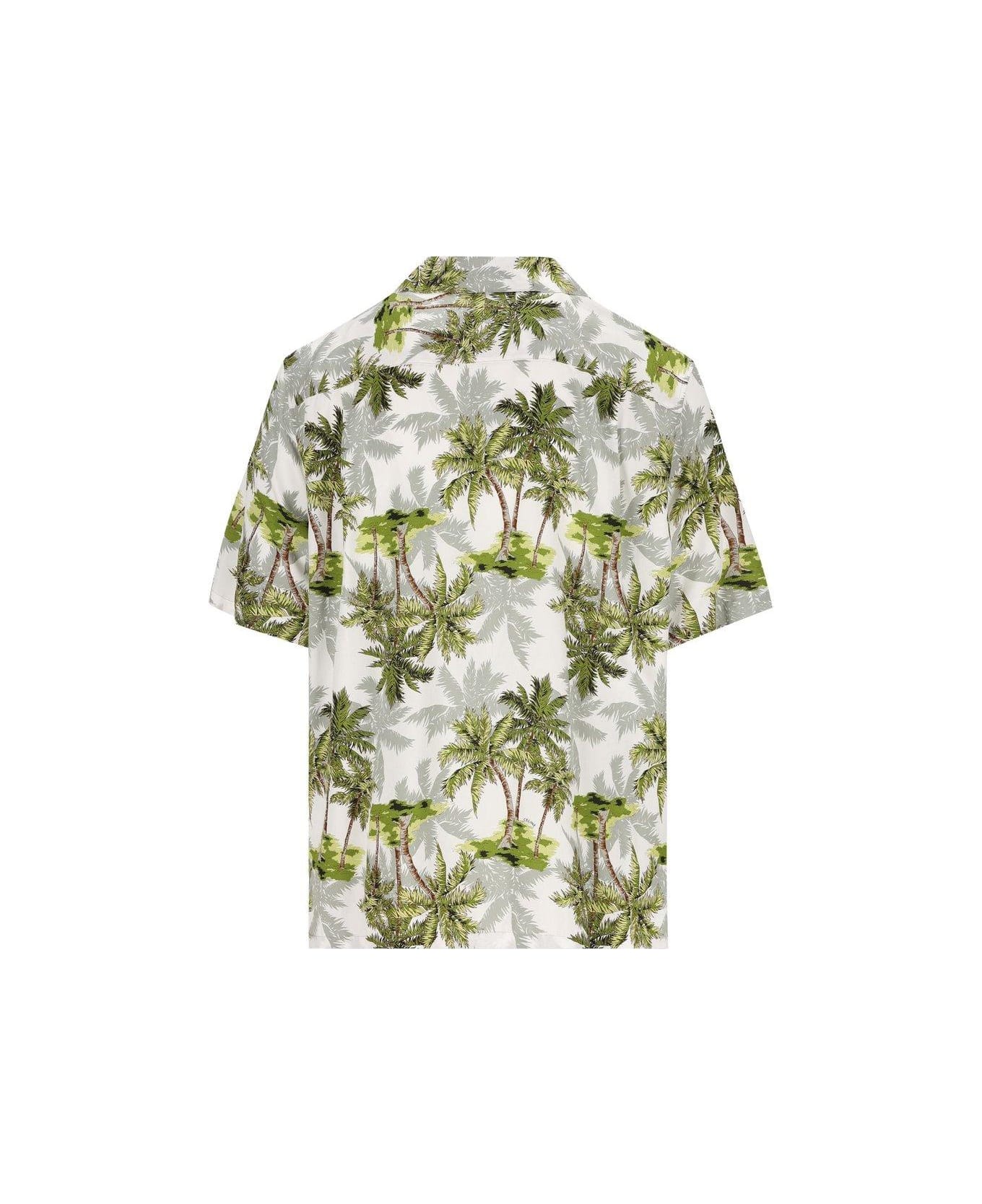 Celine Palm Print Short-sleeve Shirt - Blanc/Gris/Vert