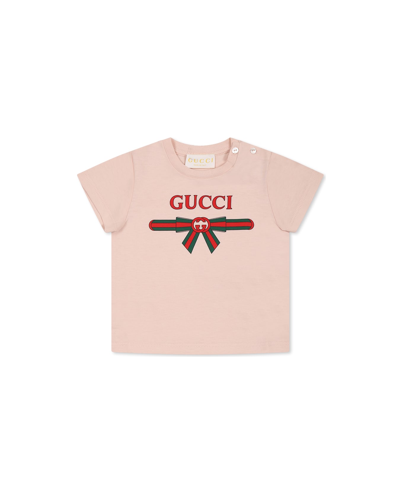 Gucci Pink T-shirt For Baby Girl With Gg Cross And Web Motif - Pink