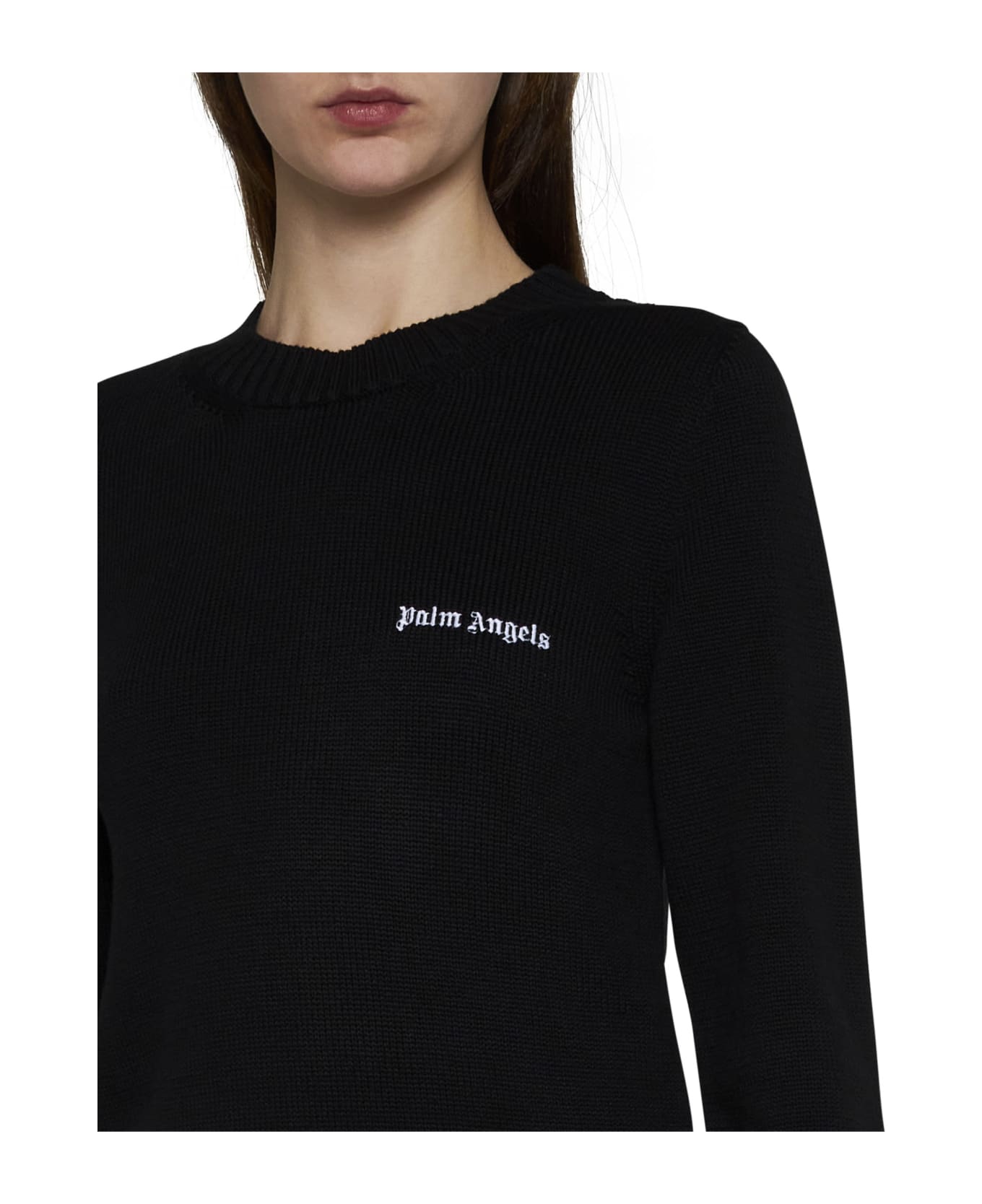 Palm Angels Logo Cotton Sweater - black ニットウェア