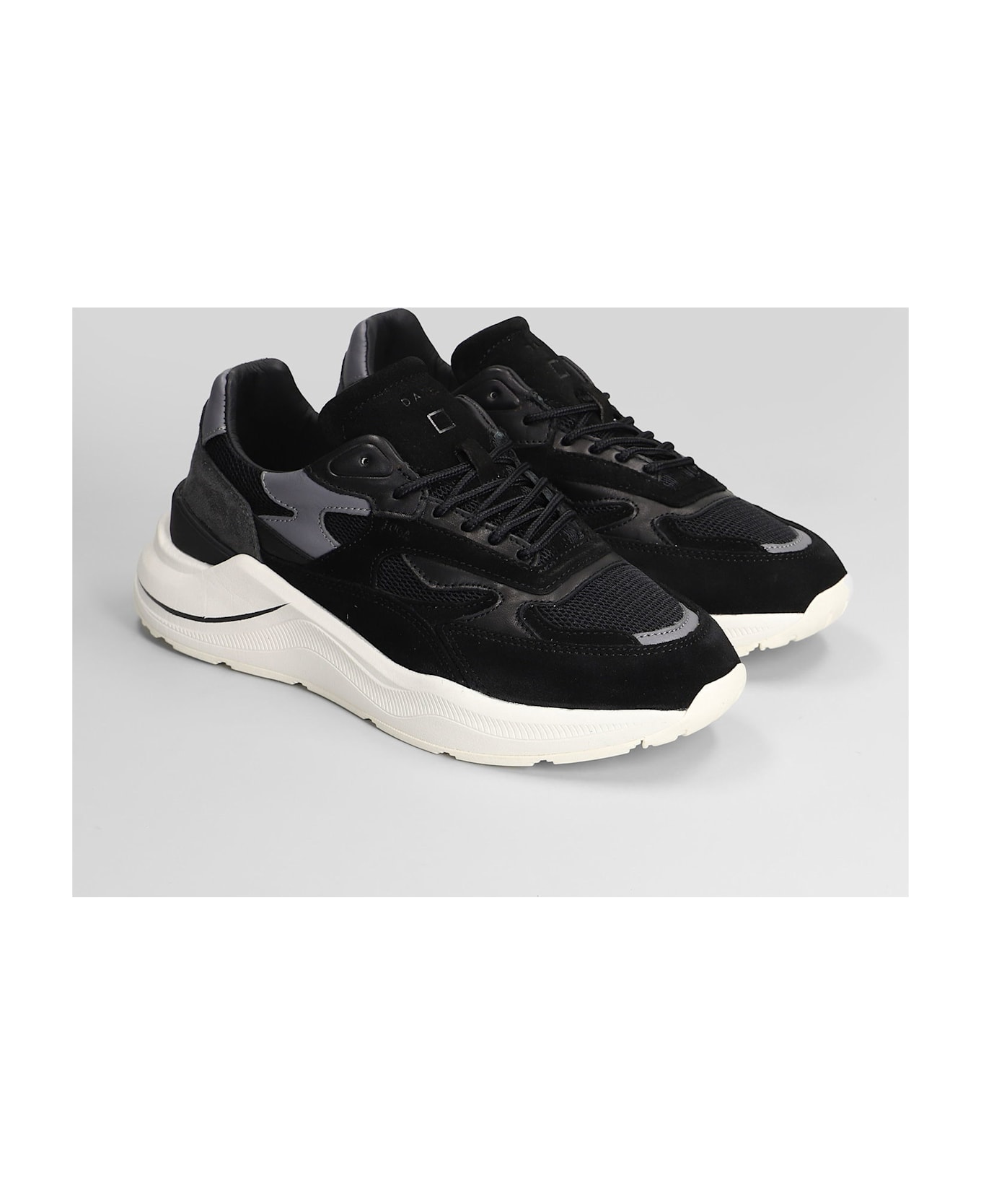 D.A.T.E. Fuga Sneakers In Black Suede And Fabric - black