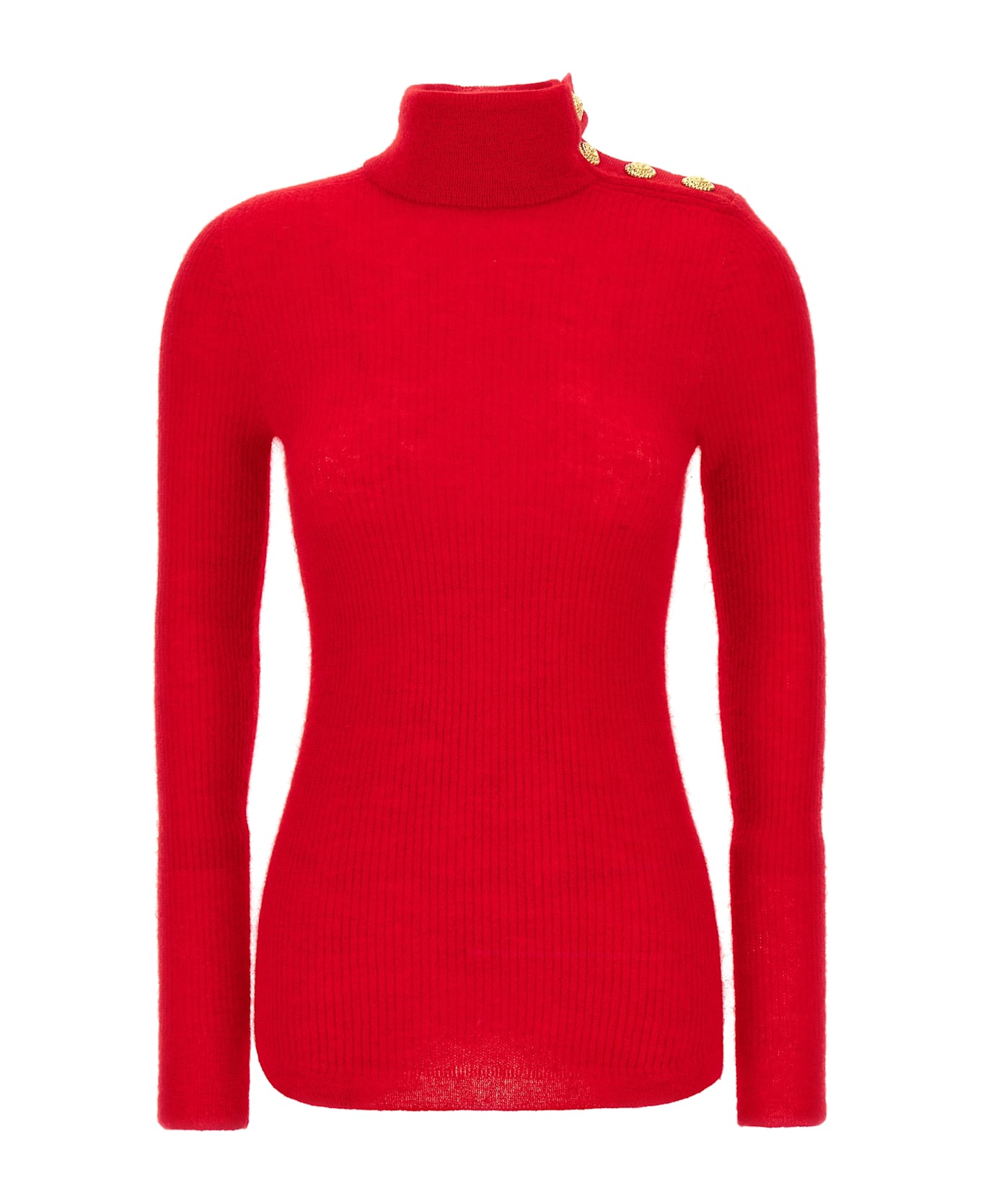 Balmain Mohair Button Sweater - Red