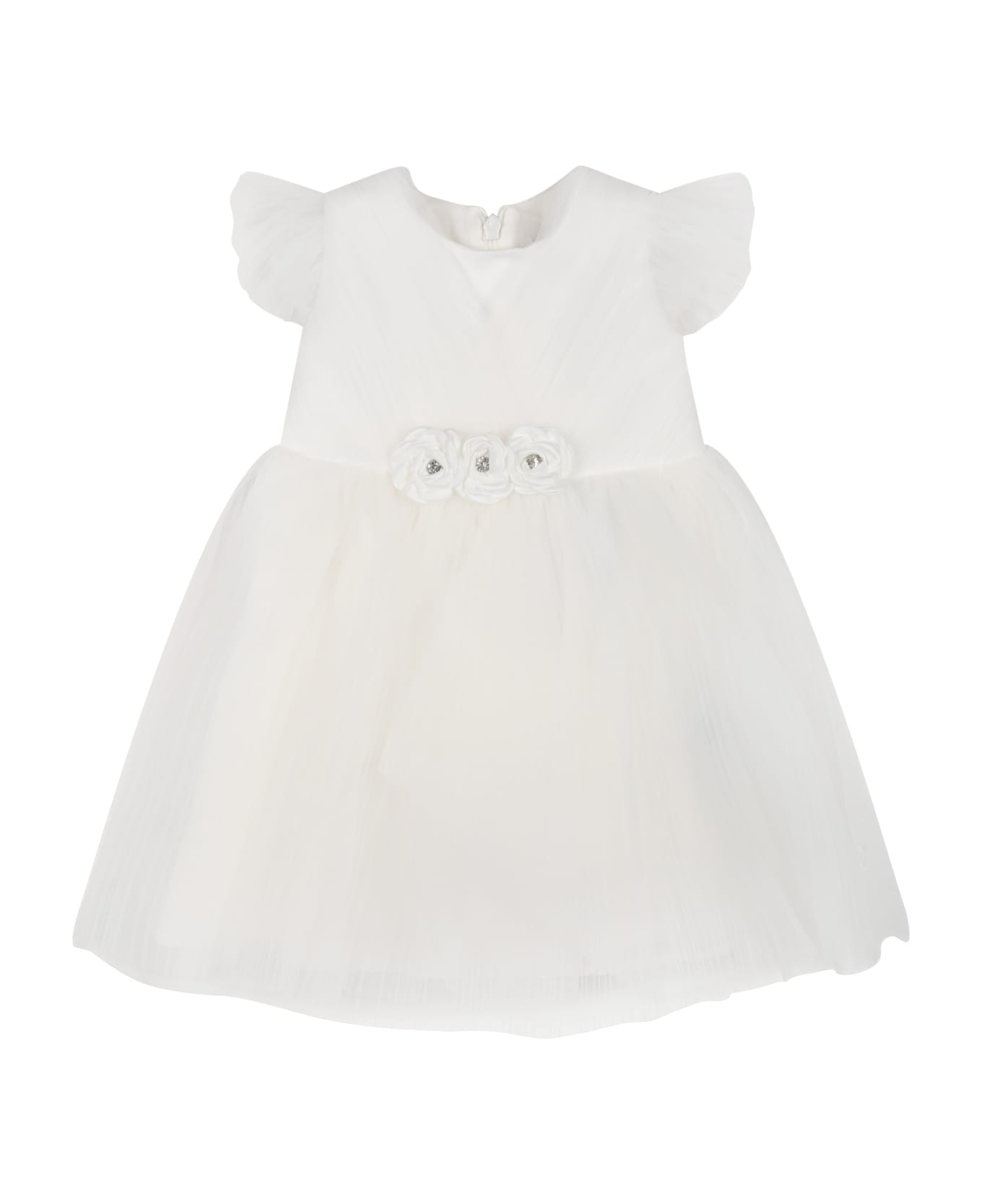Monnalisa White Tulle Dress For Baby Girl - White