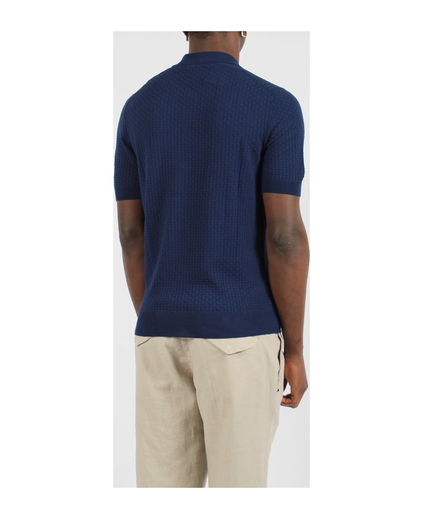 Tagliatore Embossed Cotton Knit Polo Shirt - Blue