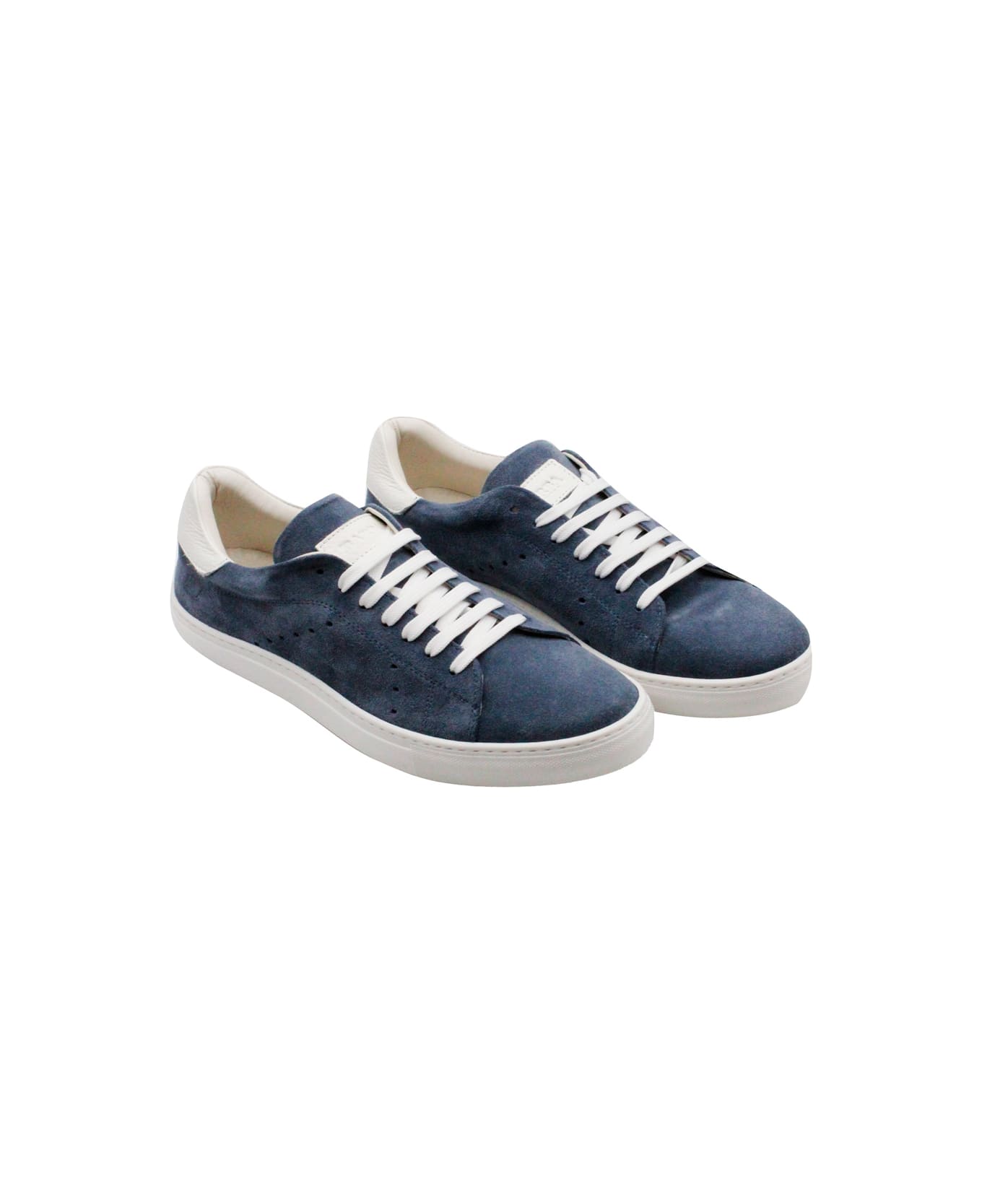 Barba Napoli Sneakers In Soft And Fine Perforated Suede With Lace Closure And Leather Rear Part - Light Blu スニーカー