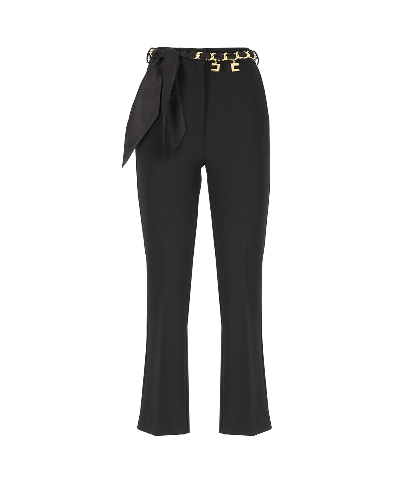 Elisabetta Franchi Black Trousers With Bow - Black ボトムス