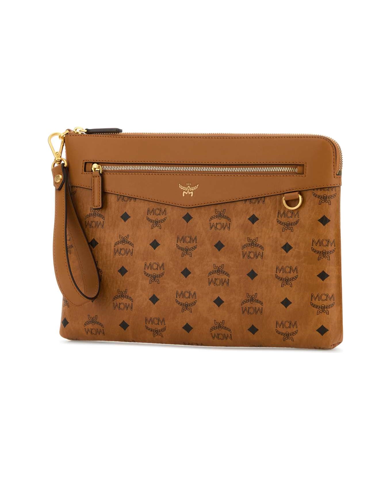 MCM Printed Canvas Clutch - COGNAC