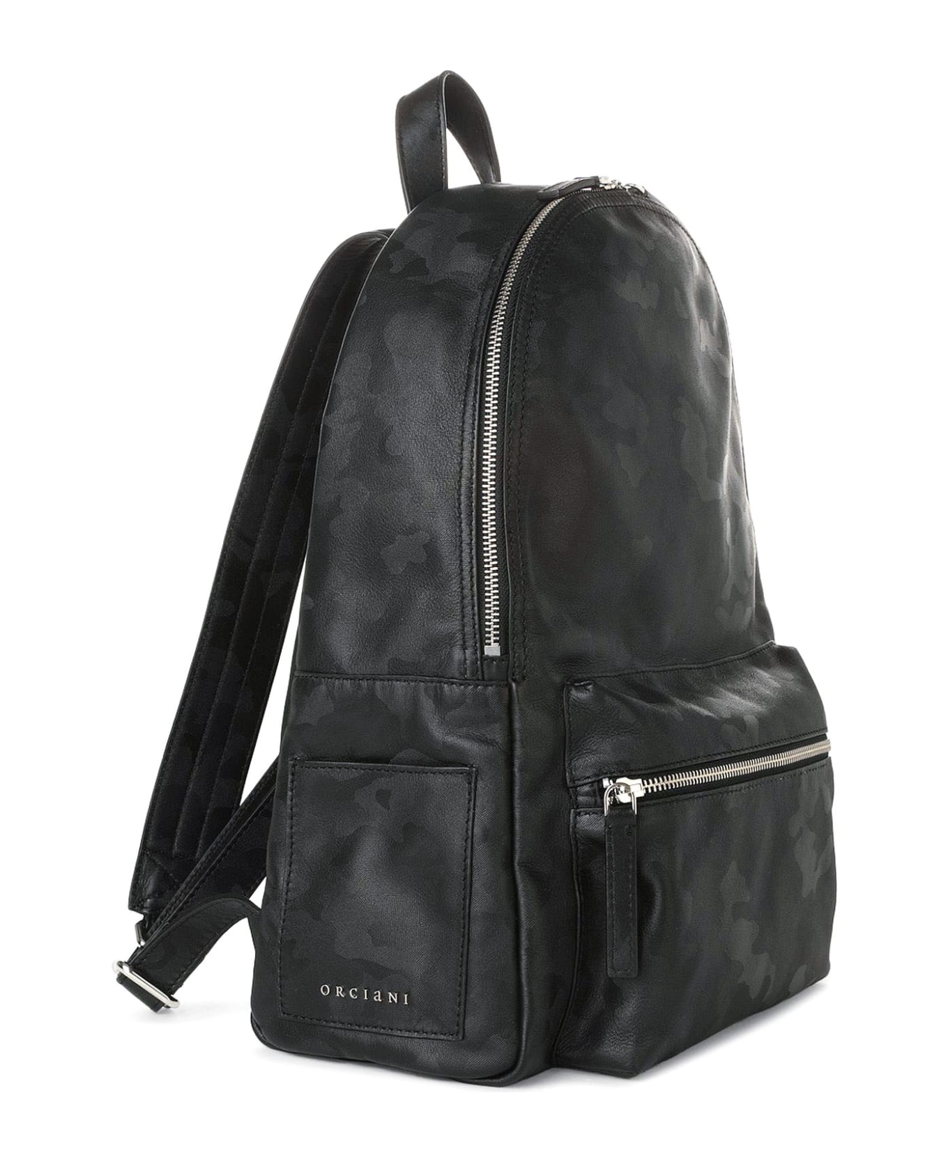 Orciani Skyline Black Leather Backpack - Black バックパック